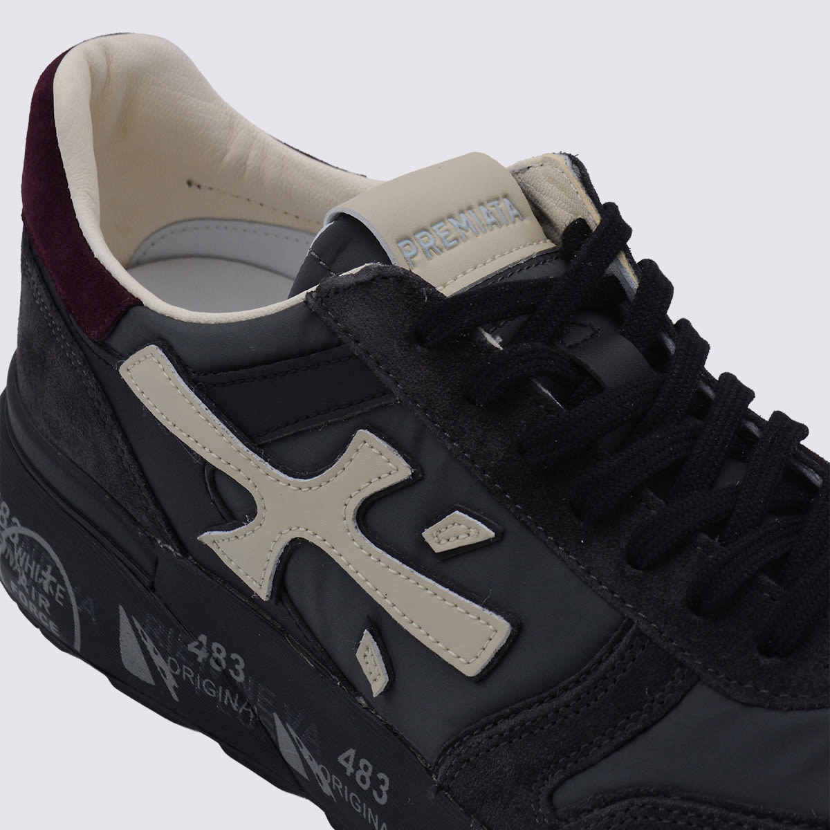 Premiata Mick Model Round Toe Sneakers With Suede Accents In Black