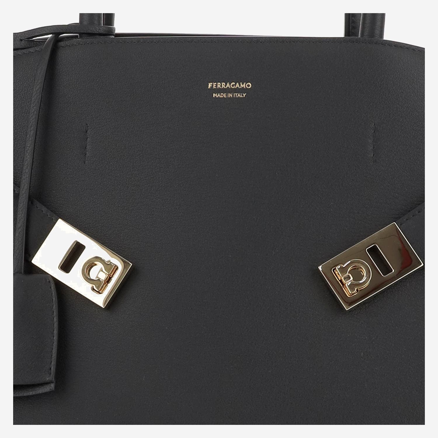 Ferragamo 'hug' Black Handbag With Logo And Gancini Buckle In Black