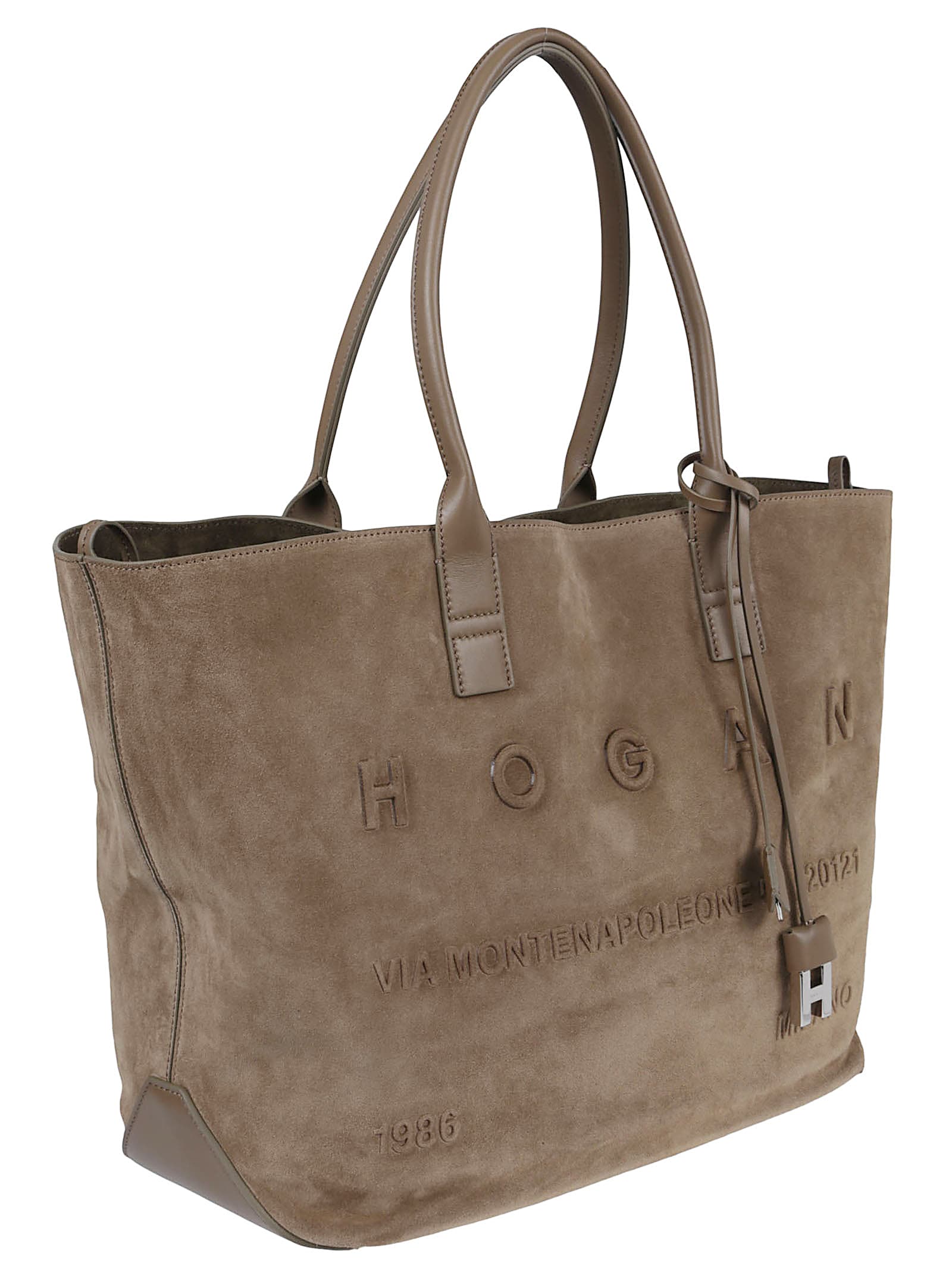 Hogan Spacious Suede Tote Bag With Embossed Branding In Neutral