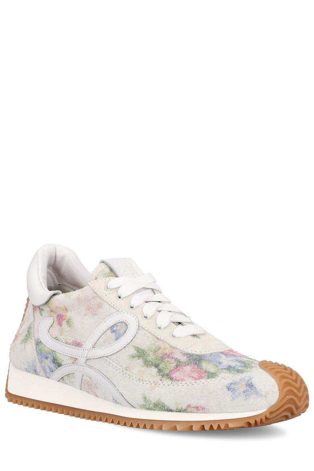 Shop Loewe Floral Printed Low-top Sneakers In White Pink Multicolor