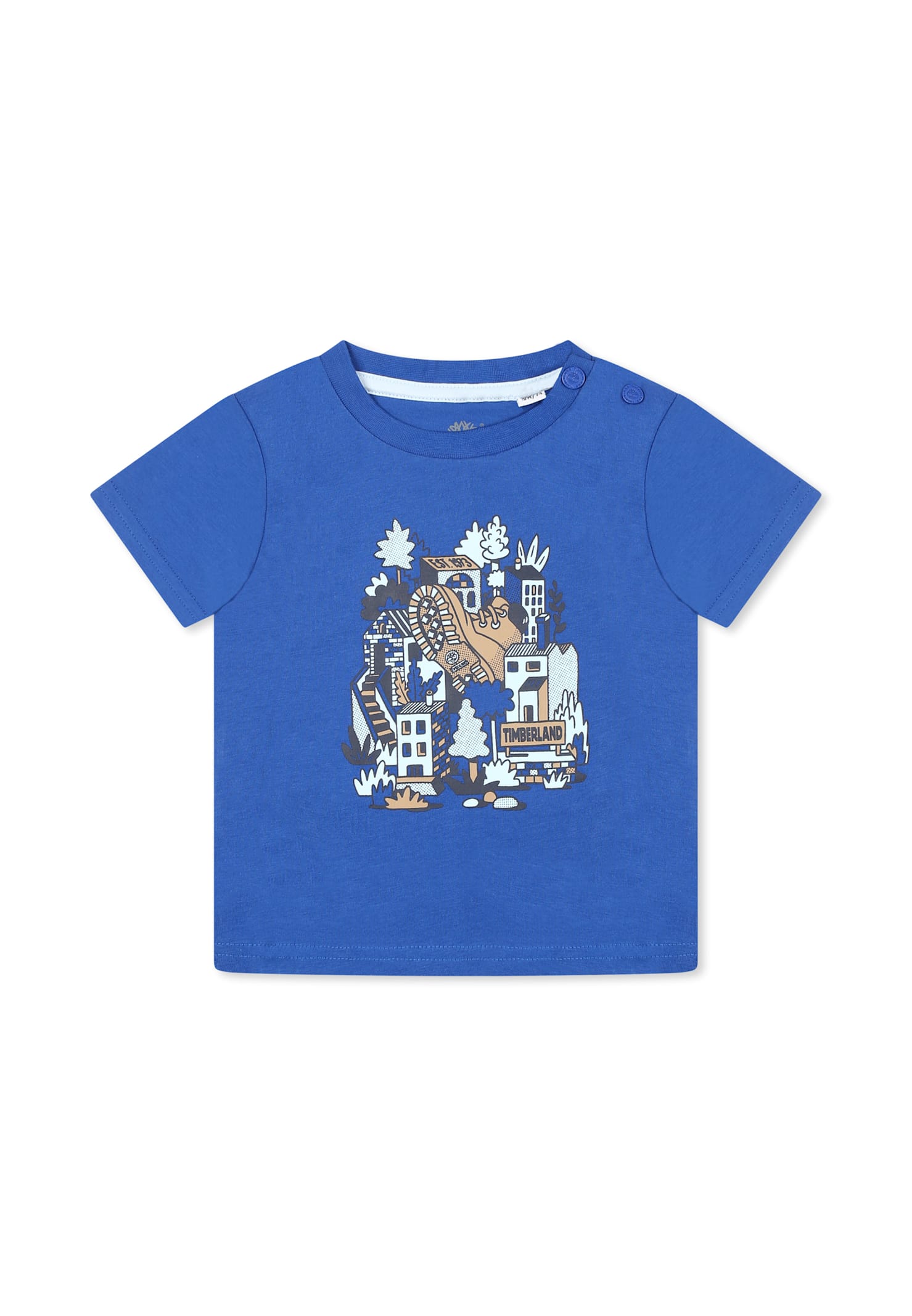 Timberland Light Blue T-shirt For Baby Boy With Logo And Shoe Print In Light Blue