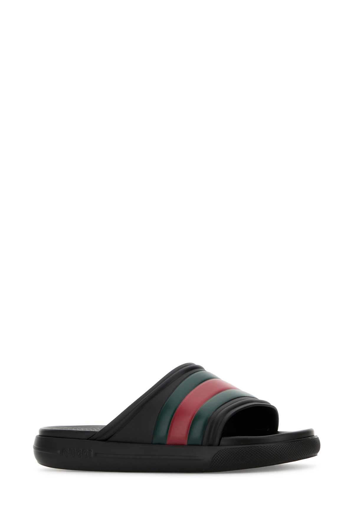 Shop Gucci Black Rubber Slippers In 1025