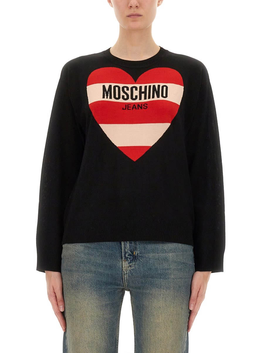 Moschino Jeans Mesh With Inlay Pattern In Black