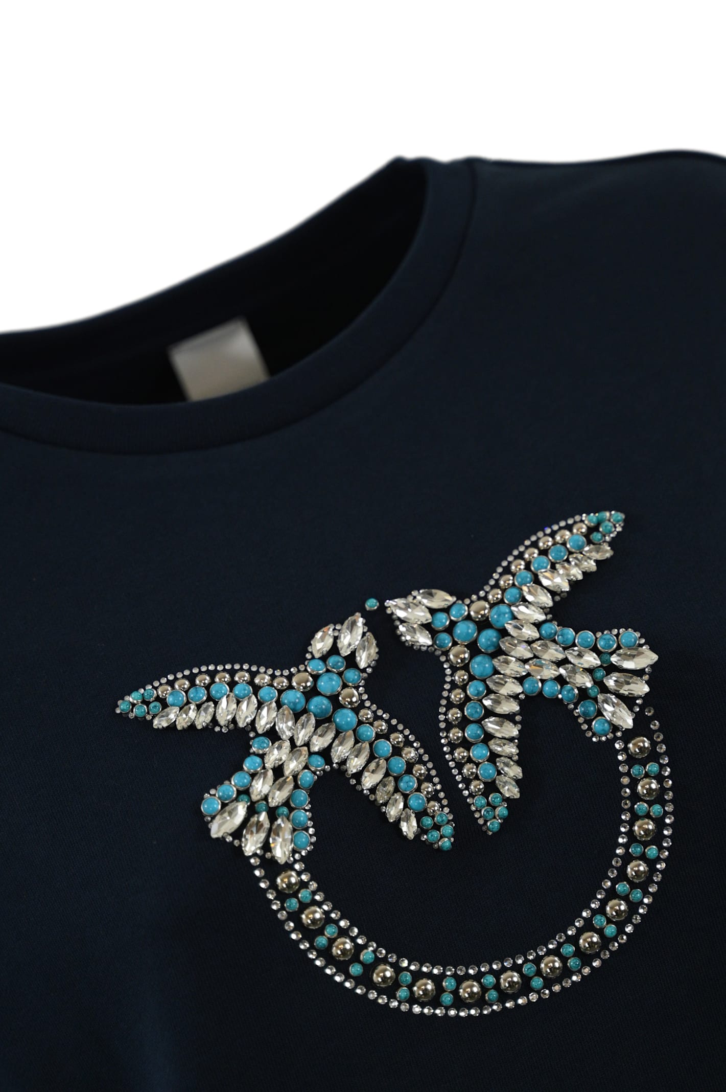 Pinko Nelly Sweatshirt With Love Birds Embroidery In Blue