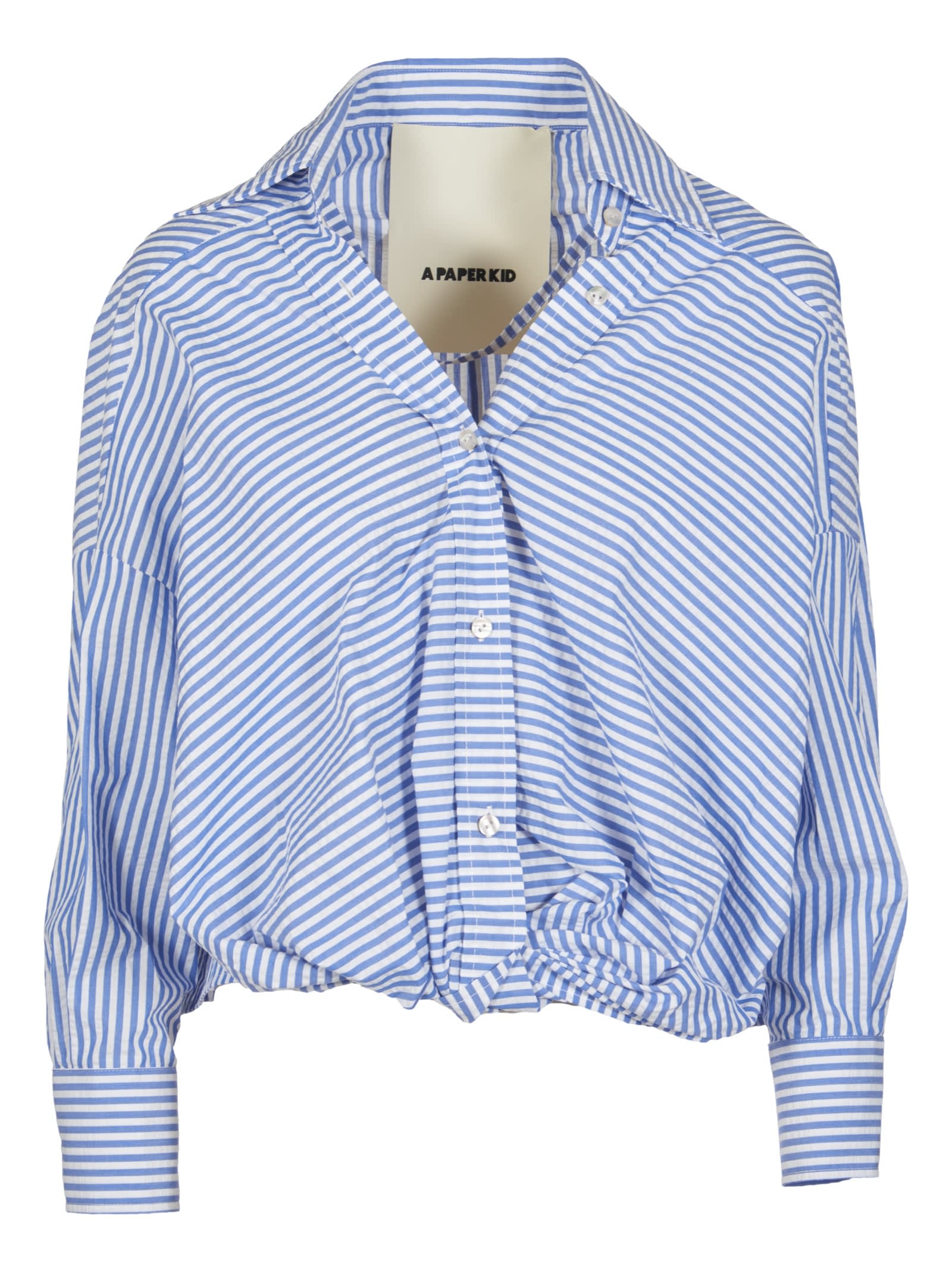 A Paper Kid Stripe Cropped Blouse In Blue