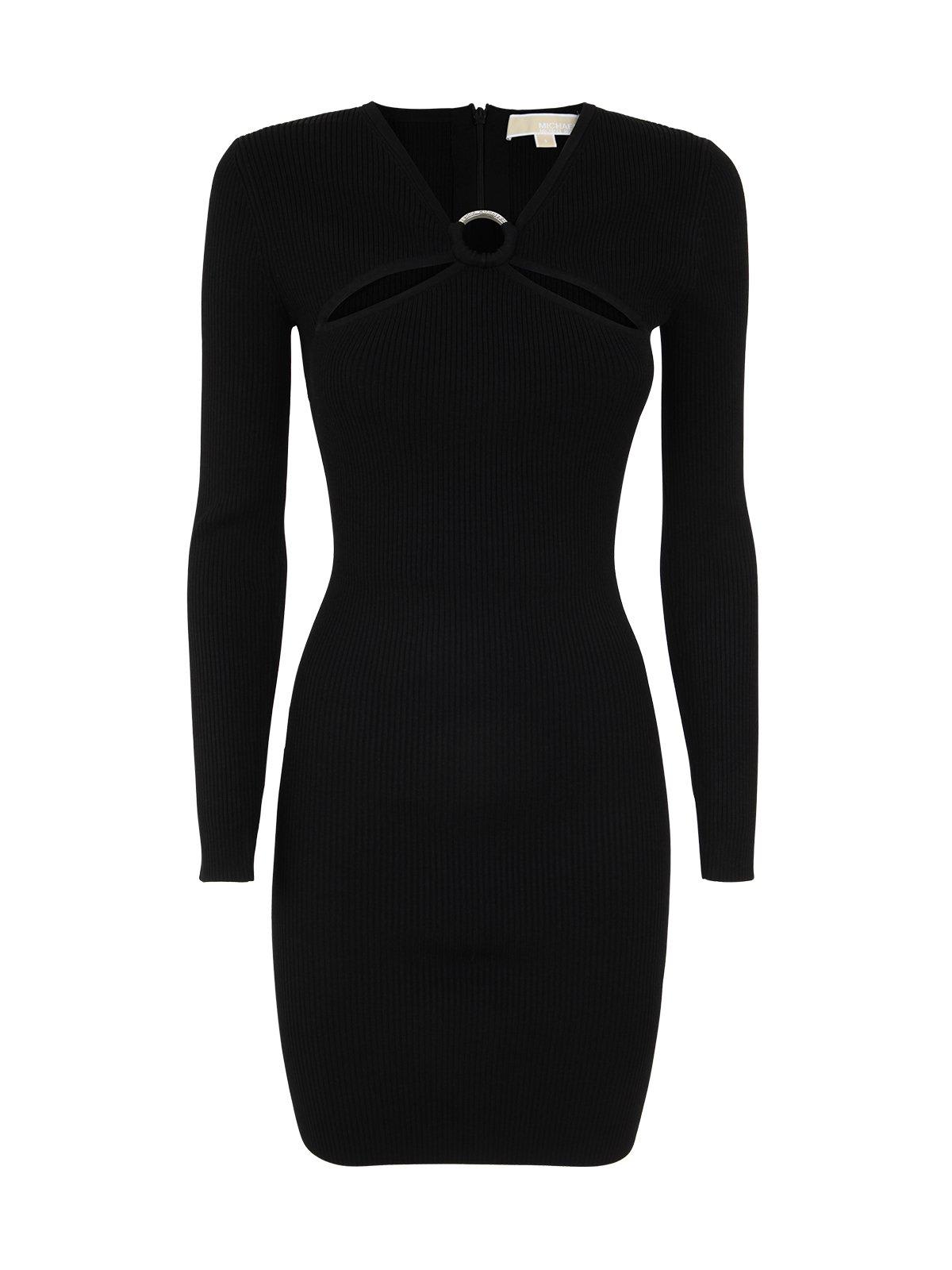 Shop Michael Michael Kors Cut-out Ribbed Knit Mini Dress In Black