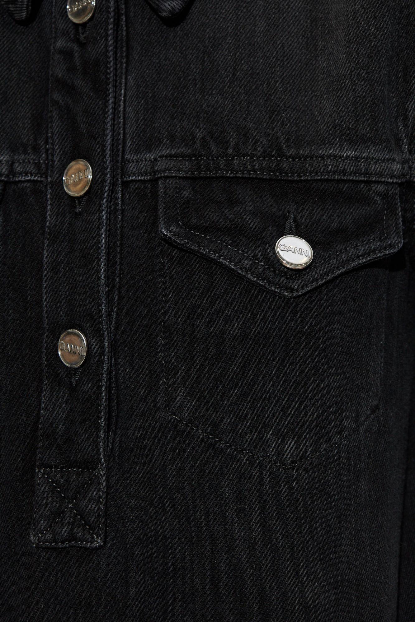 Ganni Short Sleeve Dress In Black