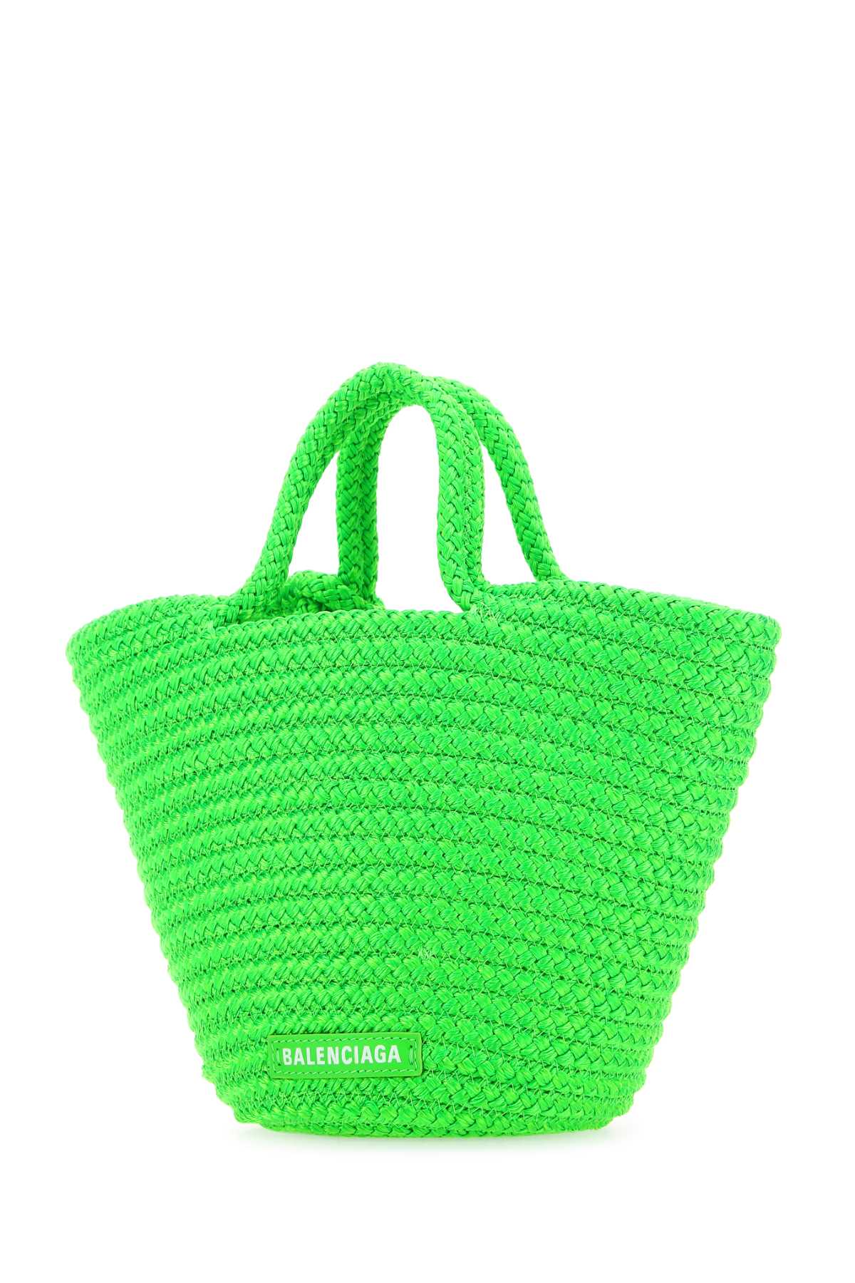 Shop Balenciaga Fluo Green Rope Small Ibiza Handbag In 3890