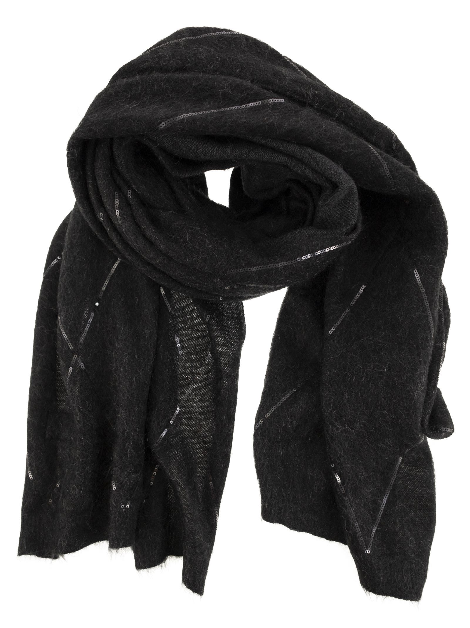 Shop Brunello Cucinelli Scarf With Micro-sequins In Anthracite