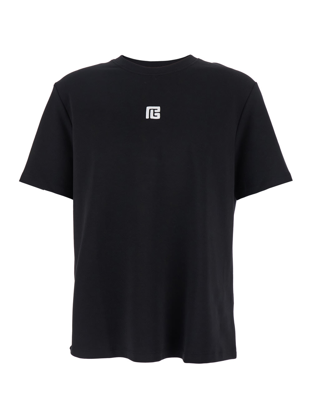 Balmain Black Crewneck T-shirt With Logo Print On The Front In Cotton Man