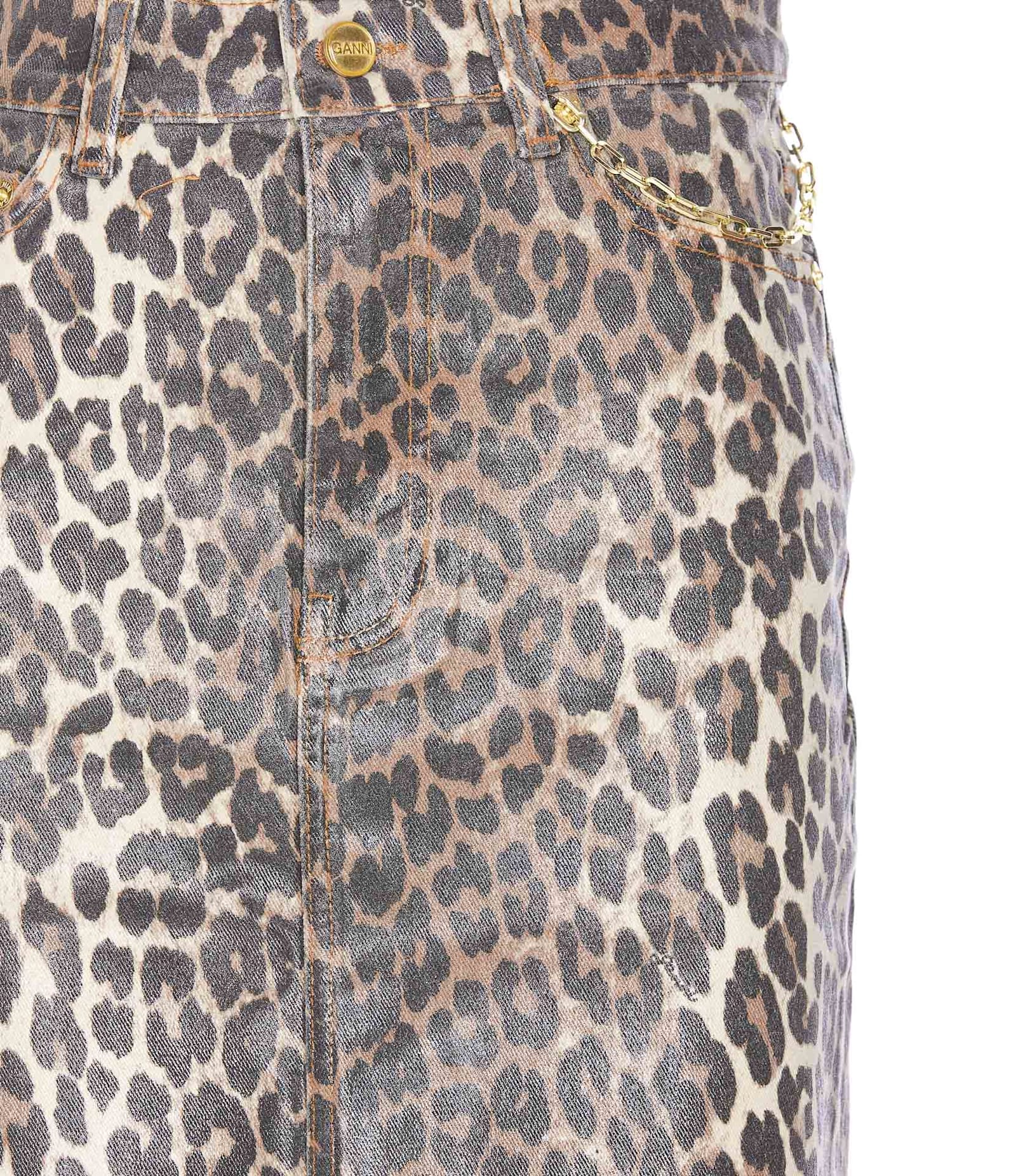 Ganni Leopard Print Mini Denim Skirt In Multicolour