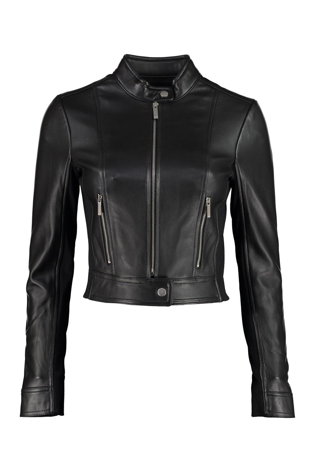 Michael Kors Cropped Leather Biker Jacket