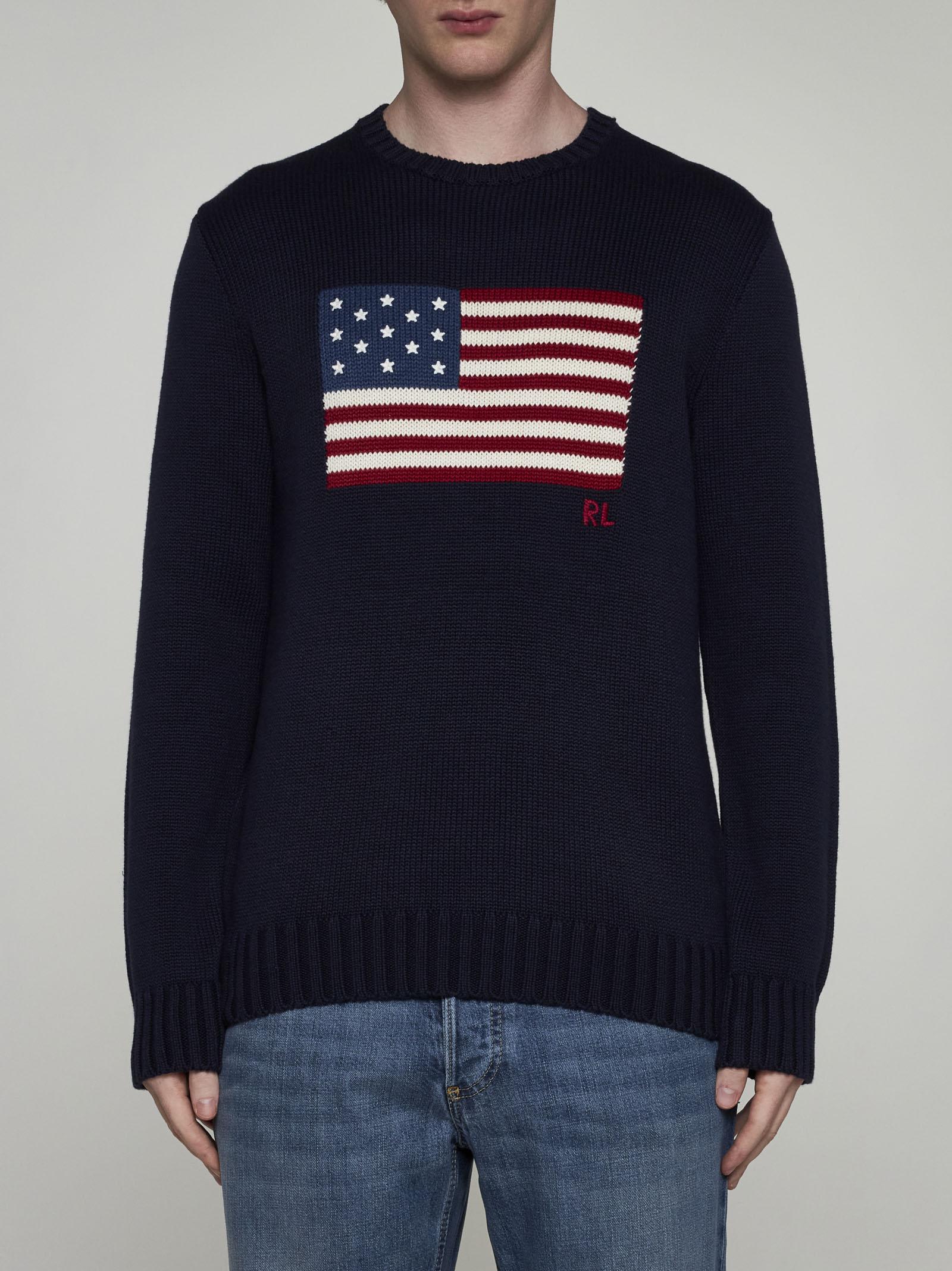 Shop Polo Ralph Lauren Flag Cotton Sweater In Blue