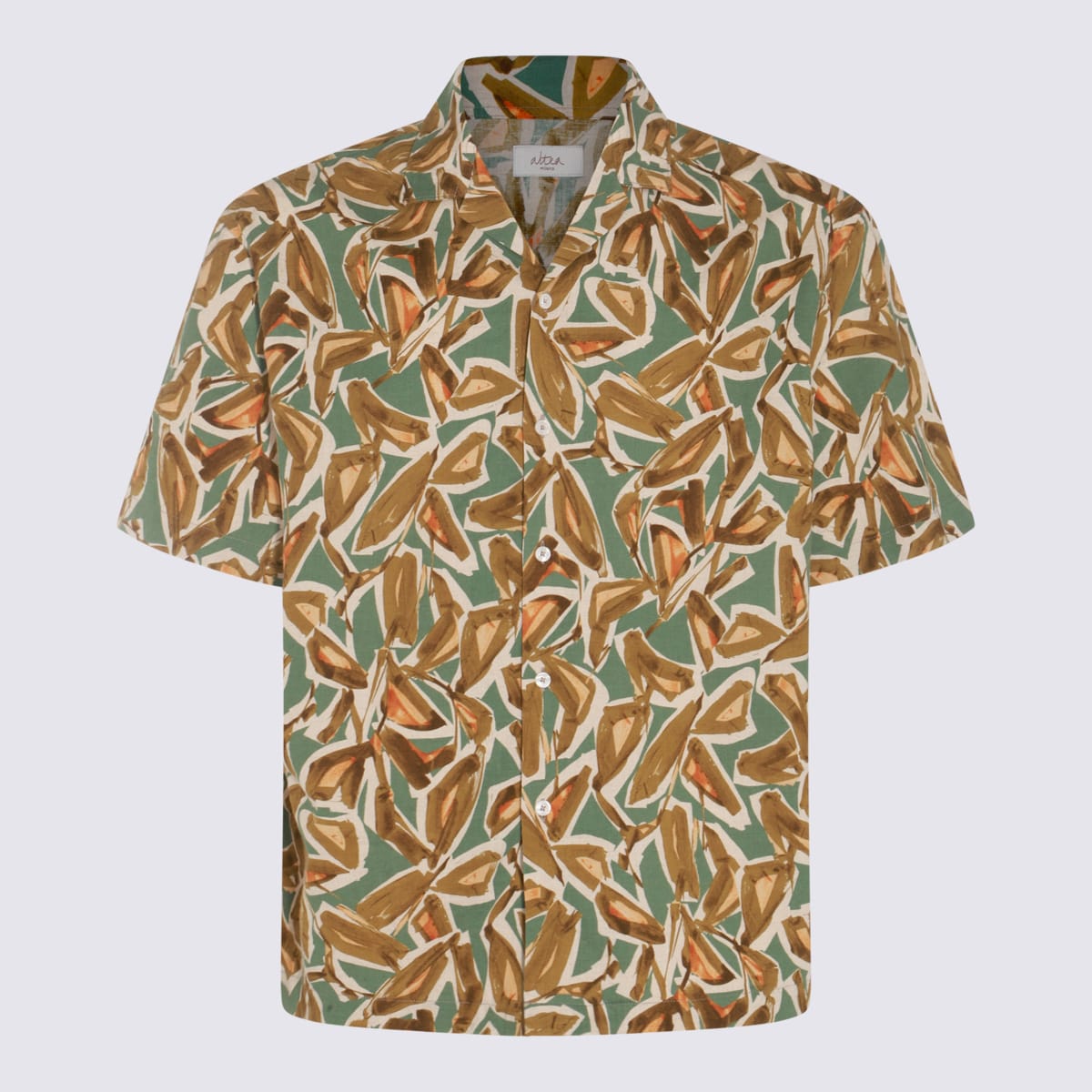 Shop Altea Green Multicolour Cotton-linen Blend Shirt