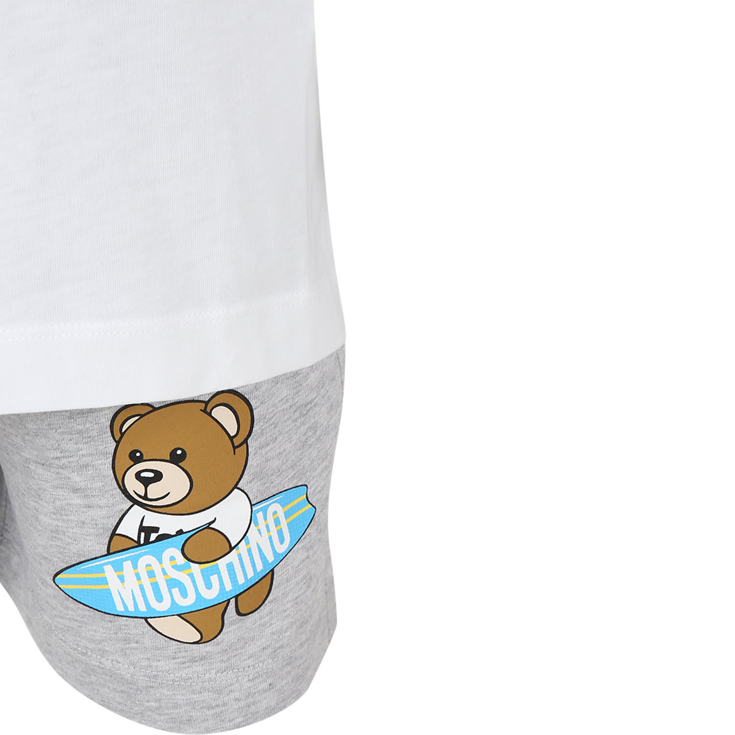 Shop Moschino White Suit For Boy With Teddy Bear And Surfboard