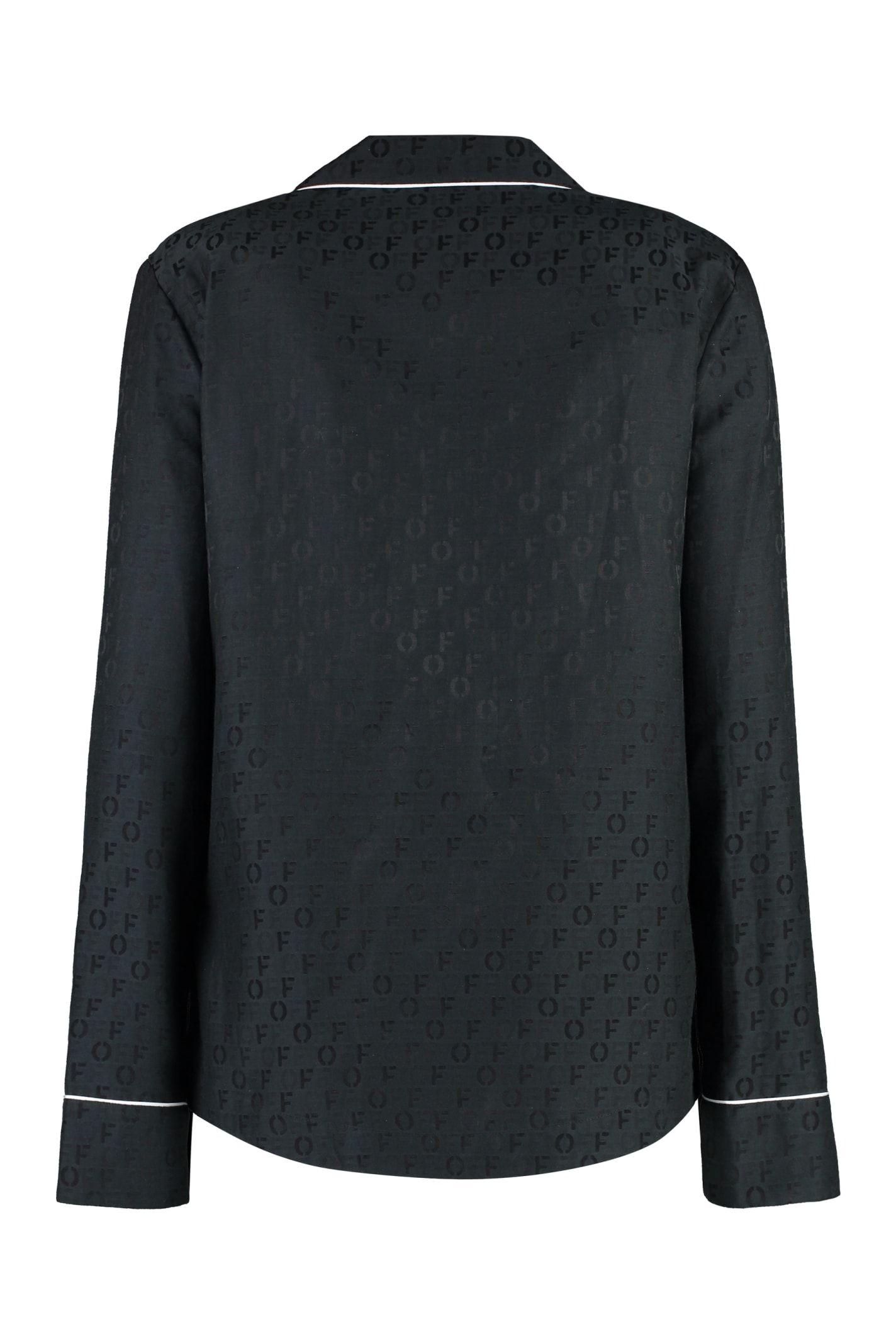 Shop Off-white Silk Blend Pajama Shirt In Black Black