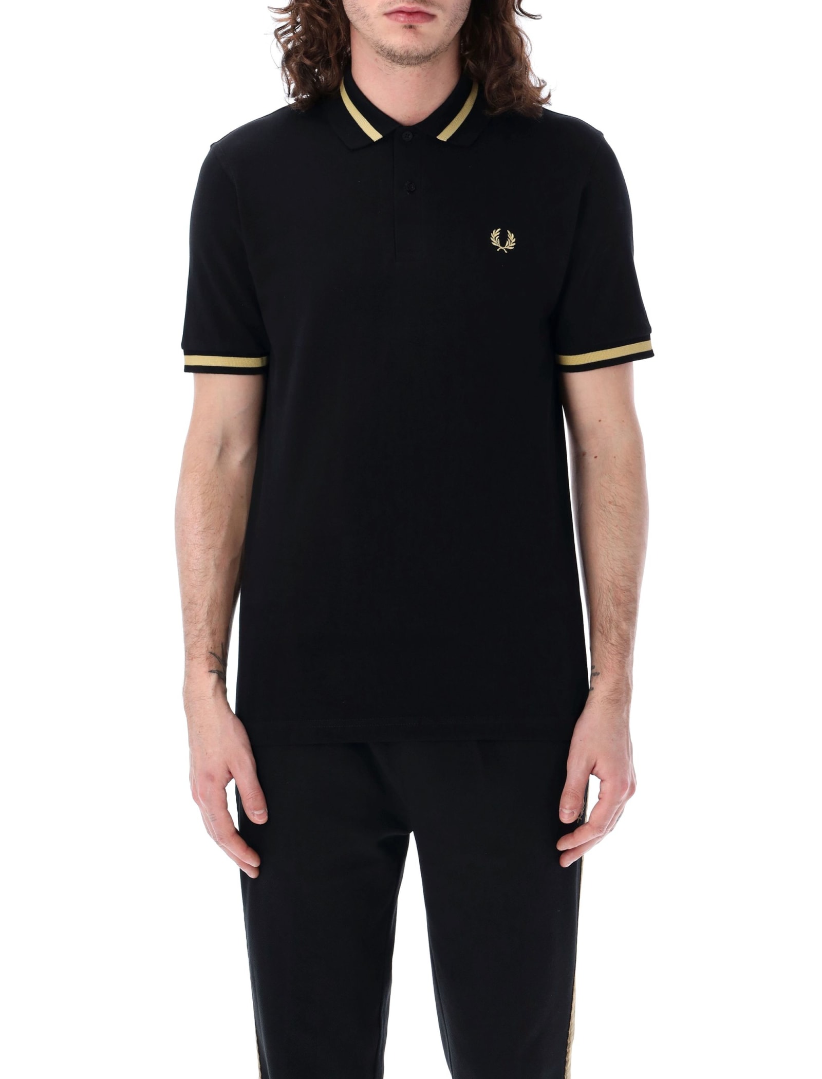 Shop Fred Perry The Single Tipped Polo Shirt In Black Champagne