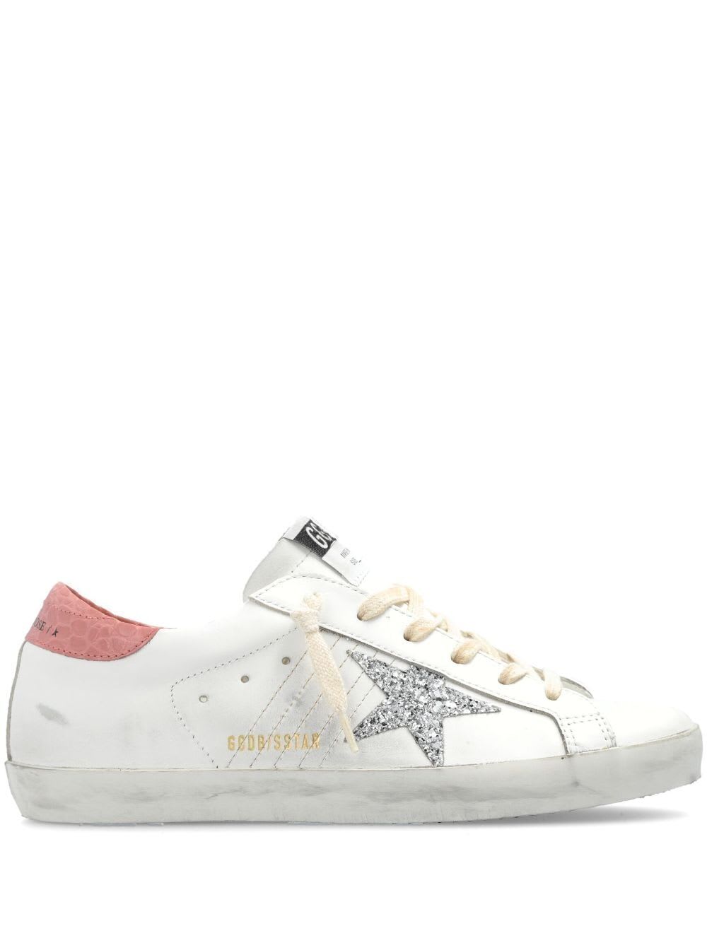 Shop Golden Goose Super Star Leather Upper Glitter Star Cocco Printed Heel In White Silver Pink