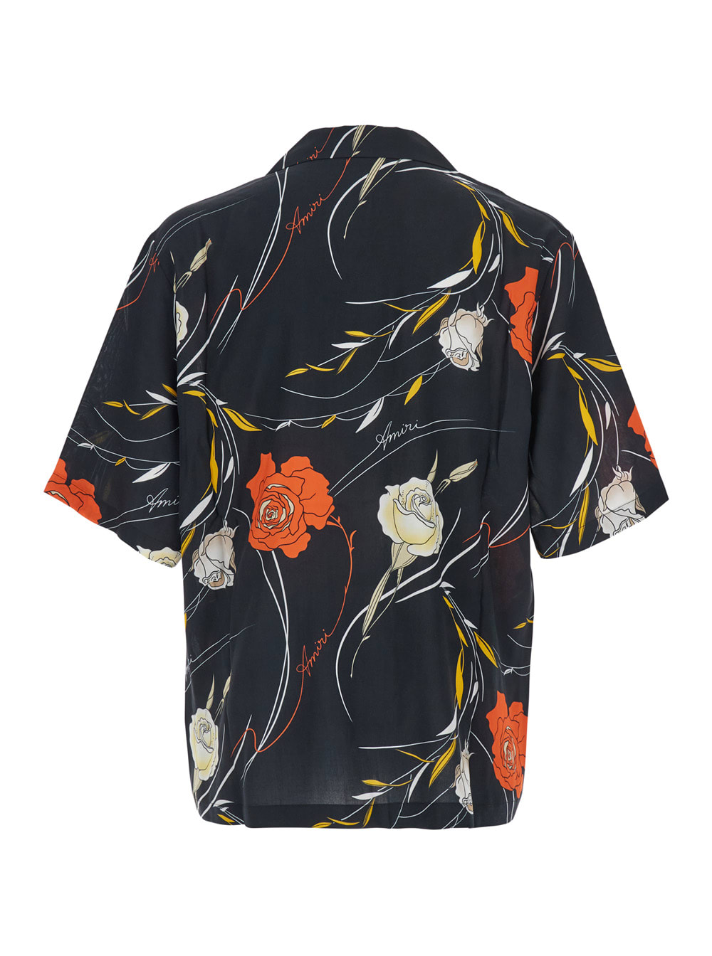 Amiri Men Black Bowling Shirt With Cuban Collar And All-over Floral Motif In Viscose Man In Black