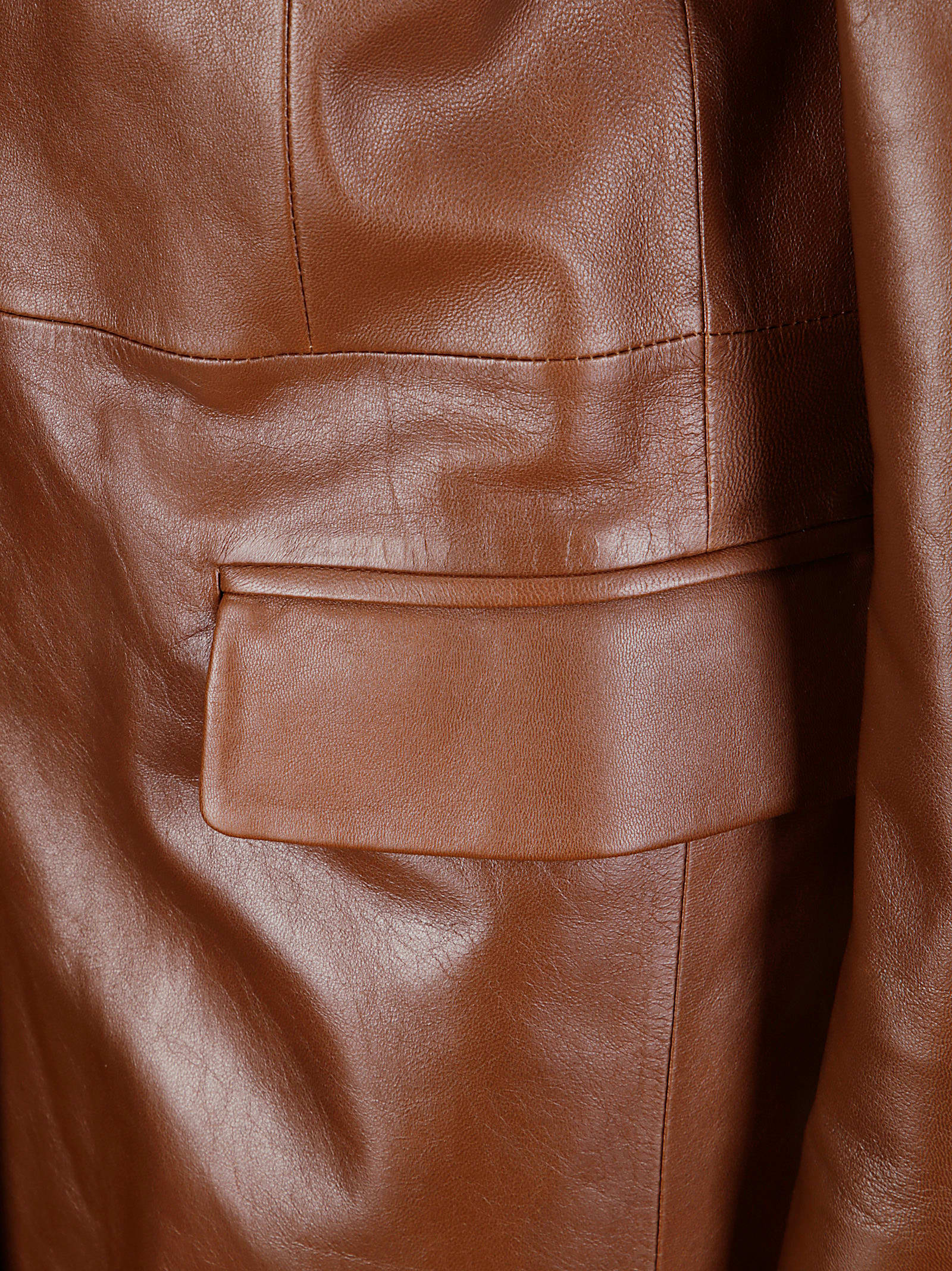 Desa 1972 Leather Redingote Coat In Brown