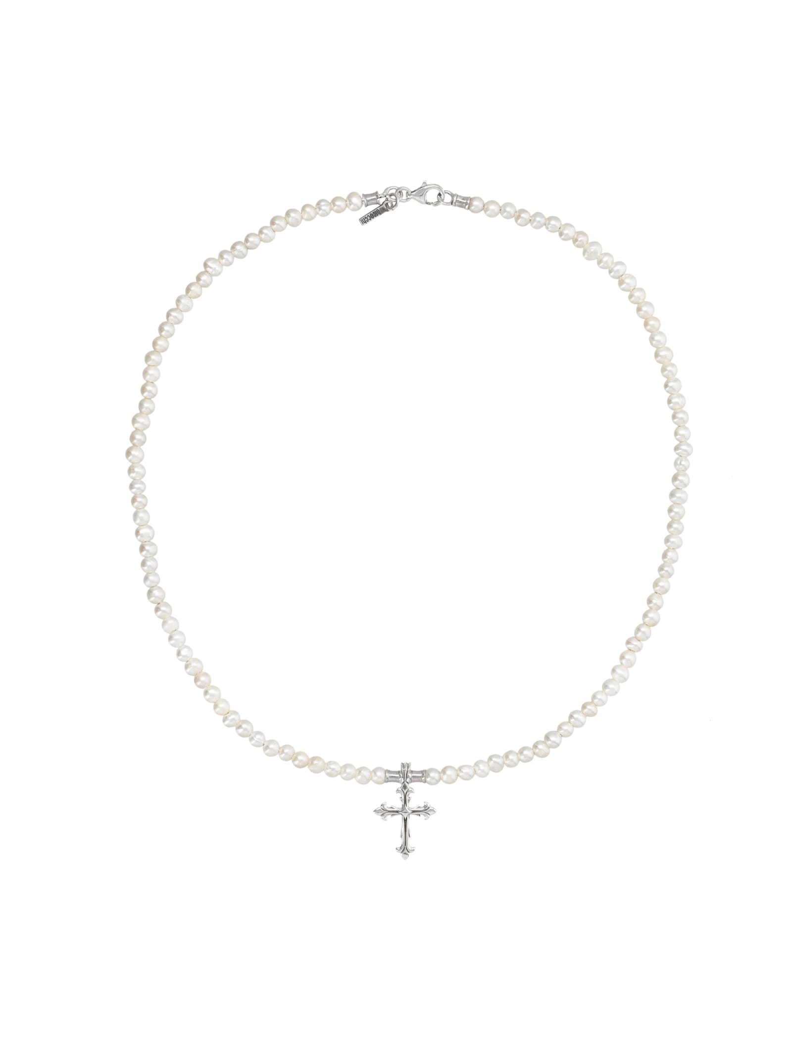 Shop Emanuele Bicocchi Small Pearl Necklace Cross In White