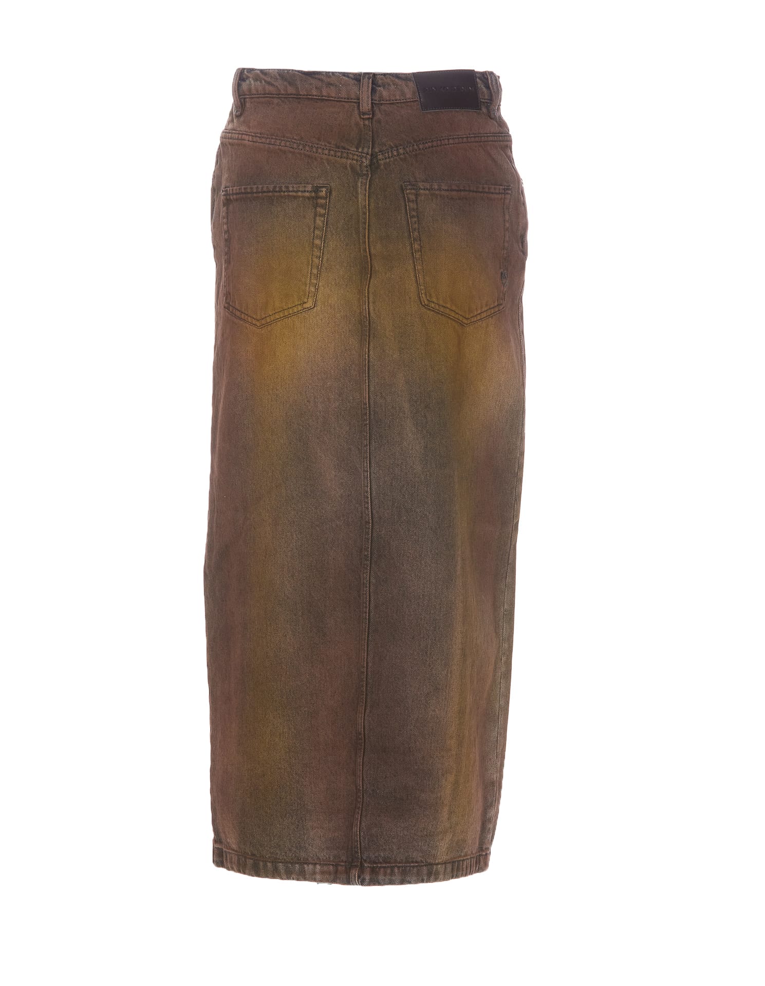 Shop Pinko Ritmo Denim Midi Skirt In Brown