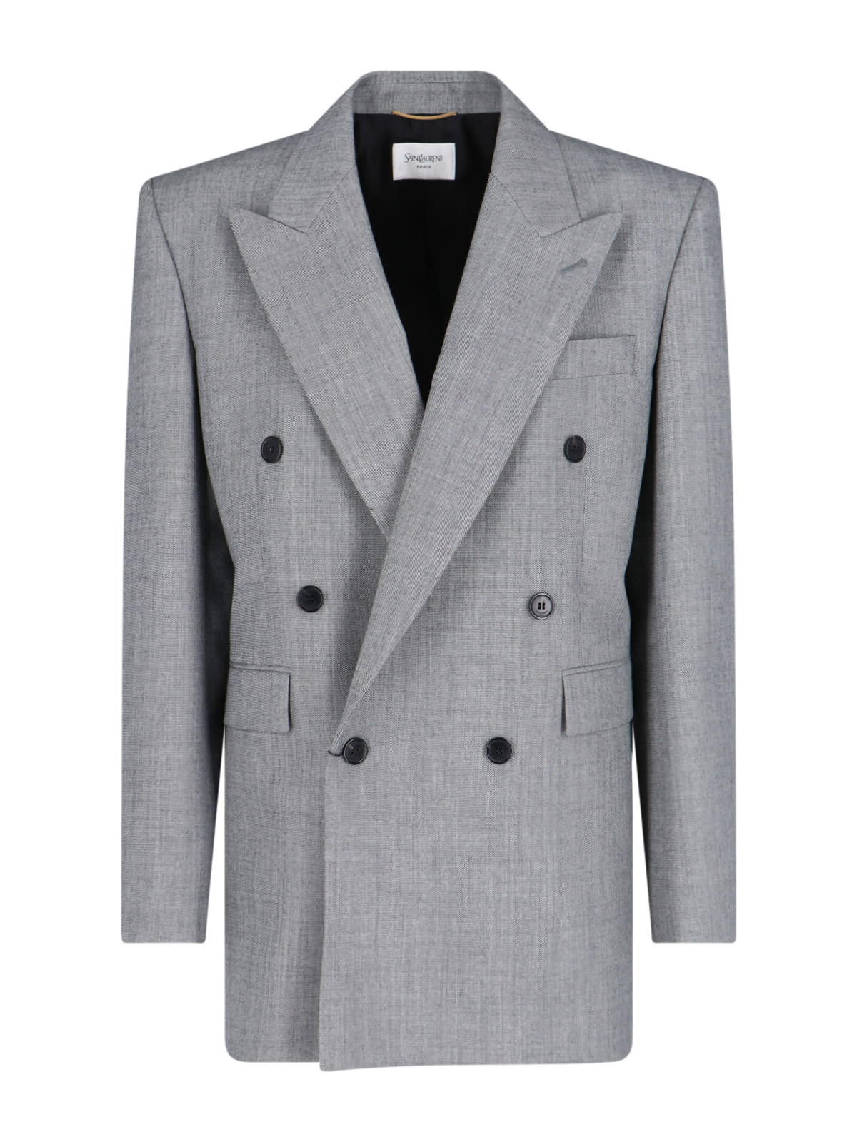 Saint Laurent Double-breasted Wool Blazer In Gray