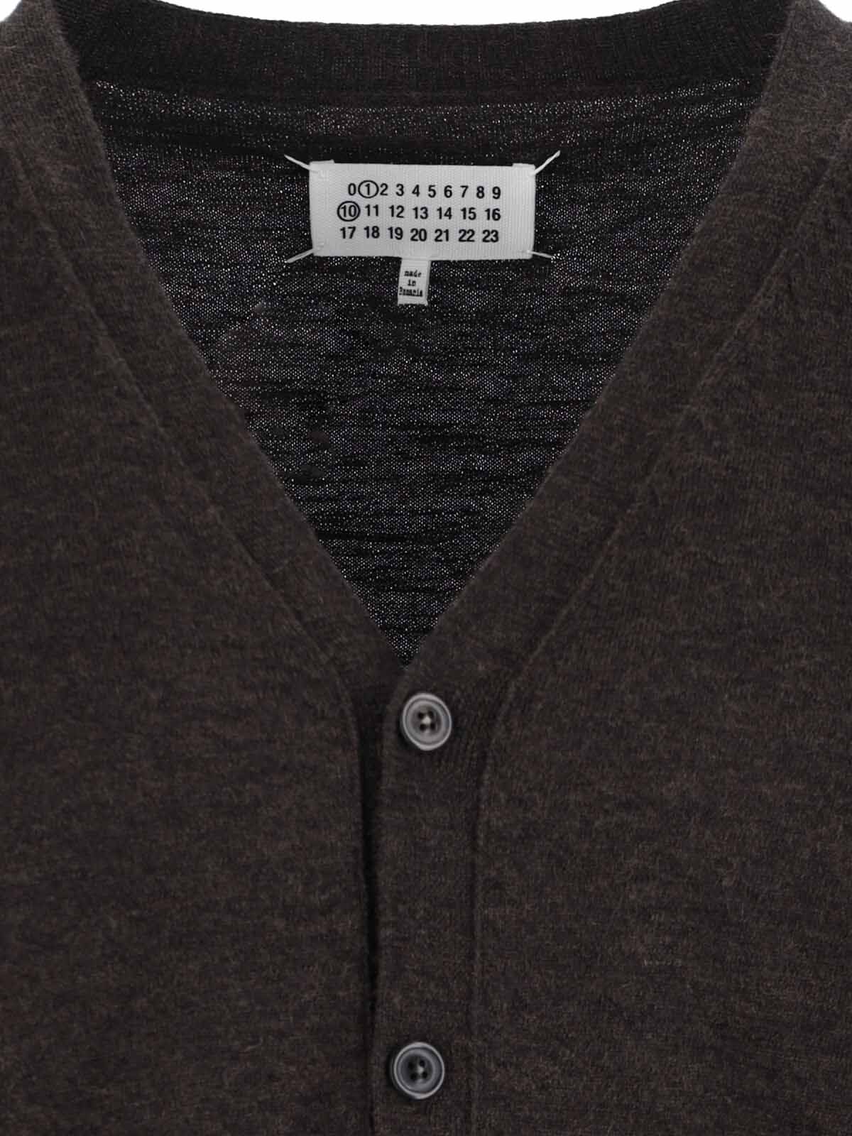 Maison Margiela Suede Patch Cardigan Sweaters And Cardigans Brown In Black