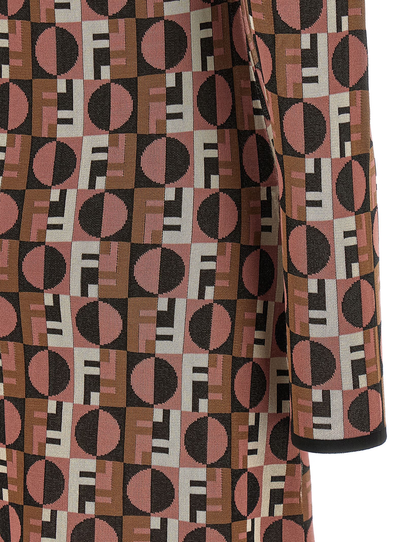 Fendi Optical Crew Neck Geometric Pattern Dress In Brown