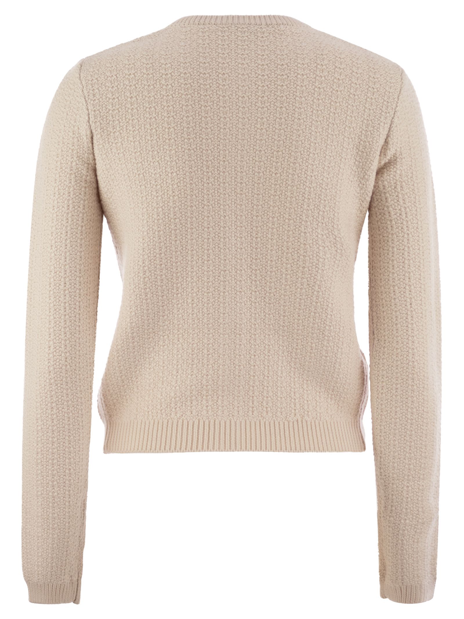 Shop Elisabetta Franchi Bouclé Wool Cardigan With Technical Sail Cloth Pockets In Light Beige