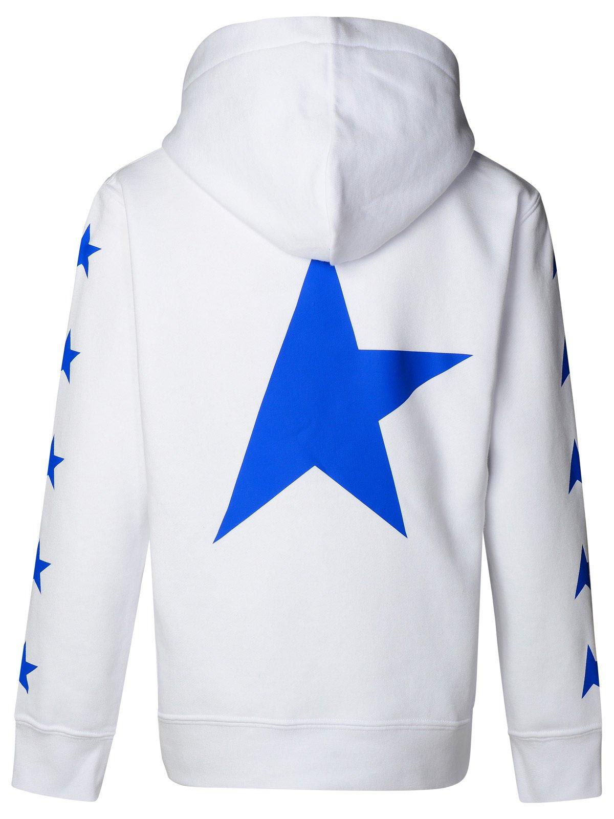 Shop Golden Goose Star-printed Long Sleeved Hoodie In White/ Blue Royal