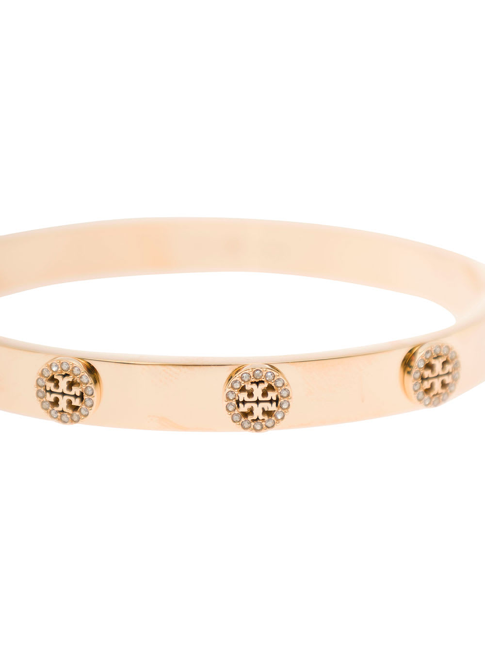 Shop Tory Burch Gold Tone Bracelet With Logo Studs In Stainless Steel And Cubic Zirconia Woman In Metallic
