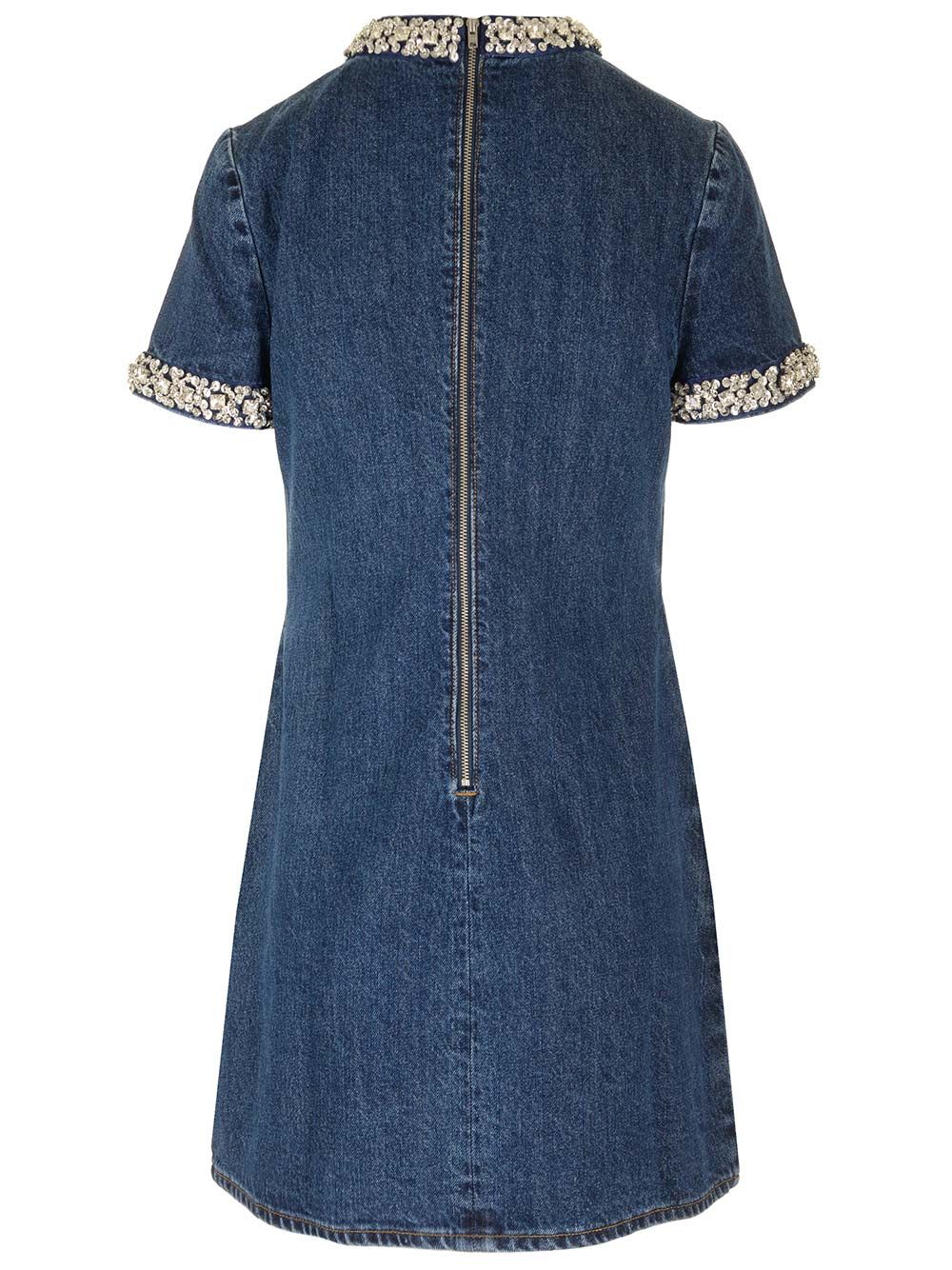 Shop Self-portrait Embellished Mini Dress In Denim