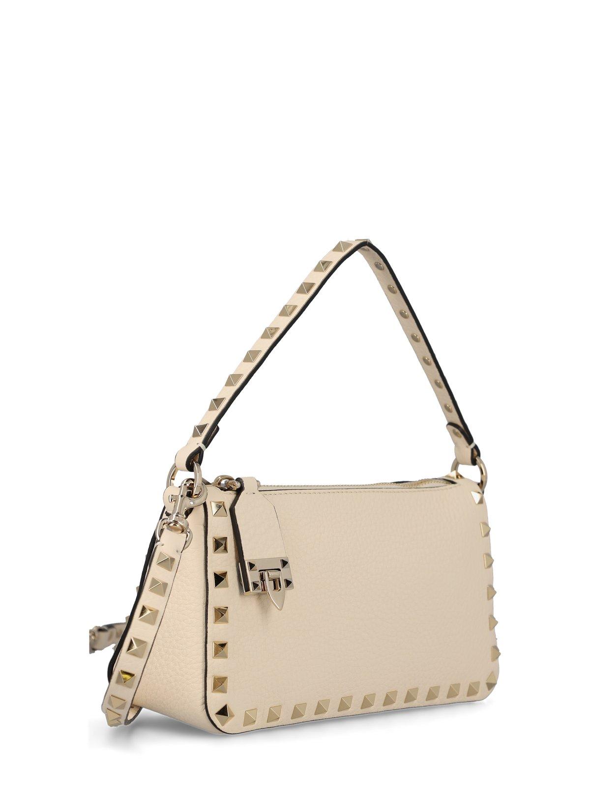 Shop Valentino Garavani Rockstud Zip-up Tote Bag In White