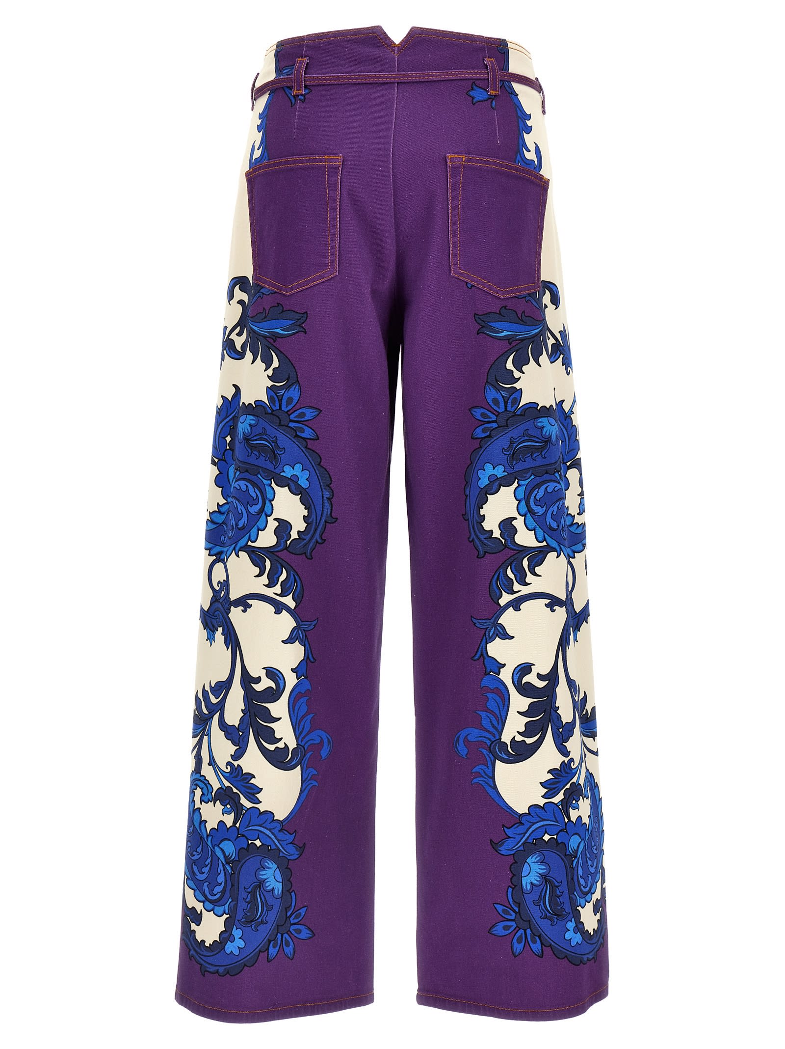 Etro Maxi Paisley Wide Leg Jeans In Purple