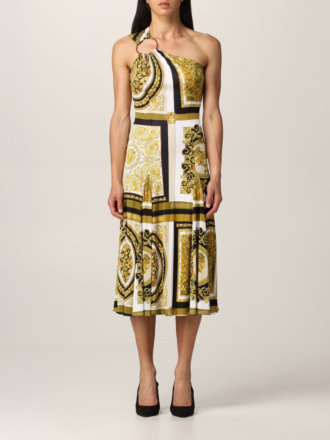 Versace Dress Versace One Shoulder Midi Dress With Baroque Print