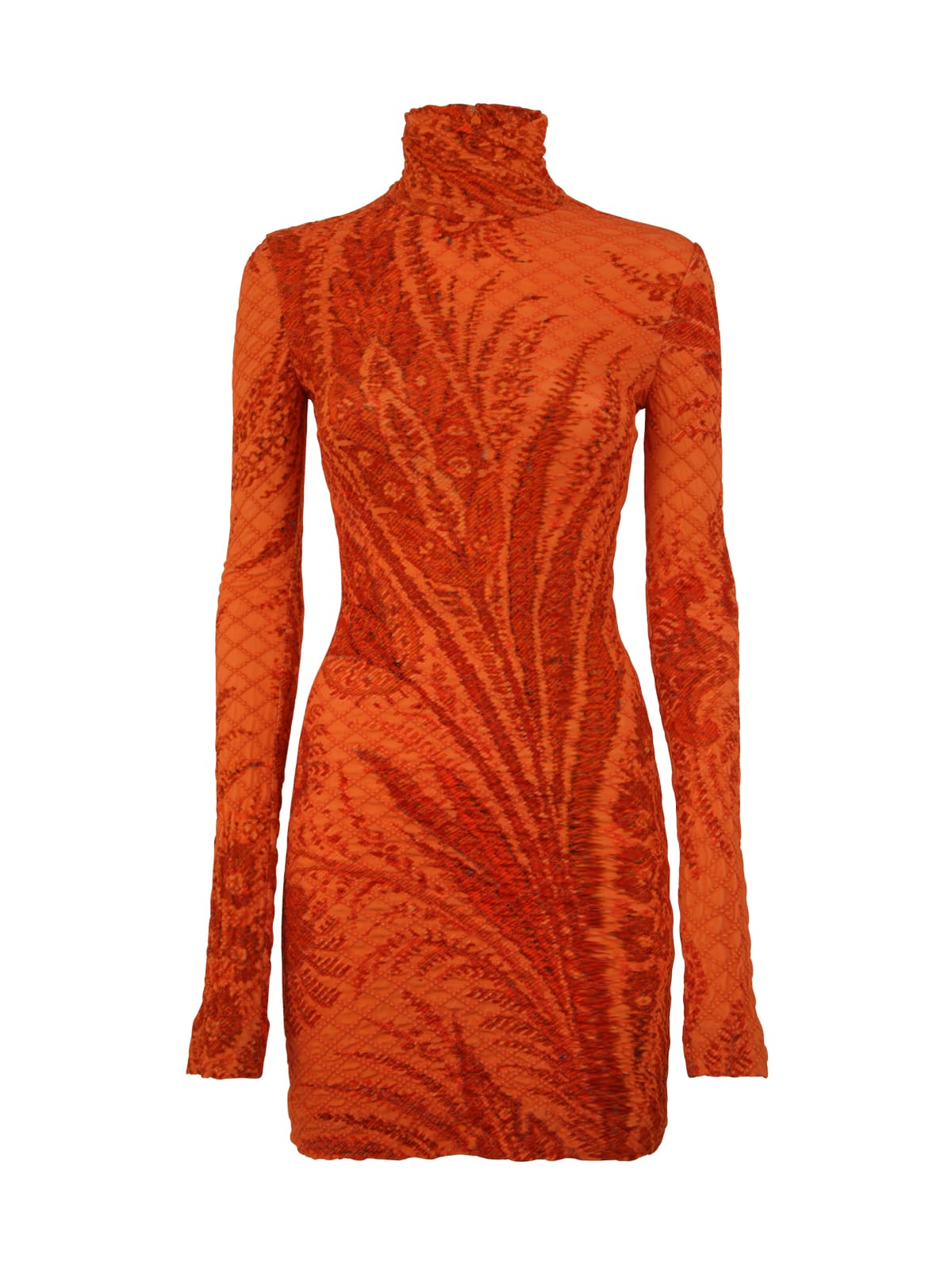 Etro Printed Jersey Turtleneck Mini Dress In Orange