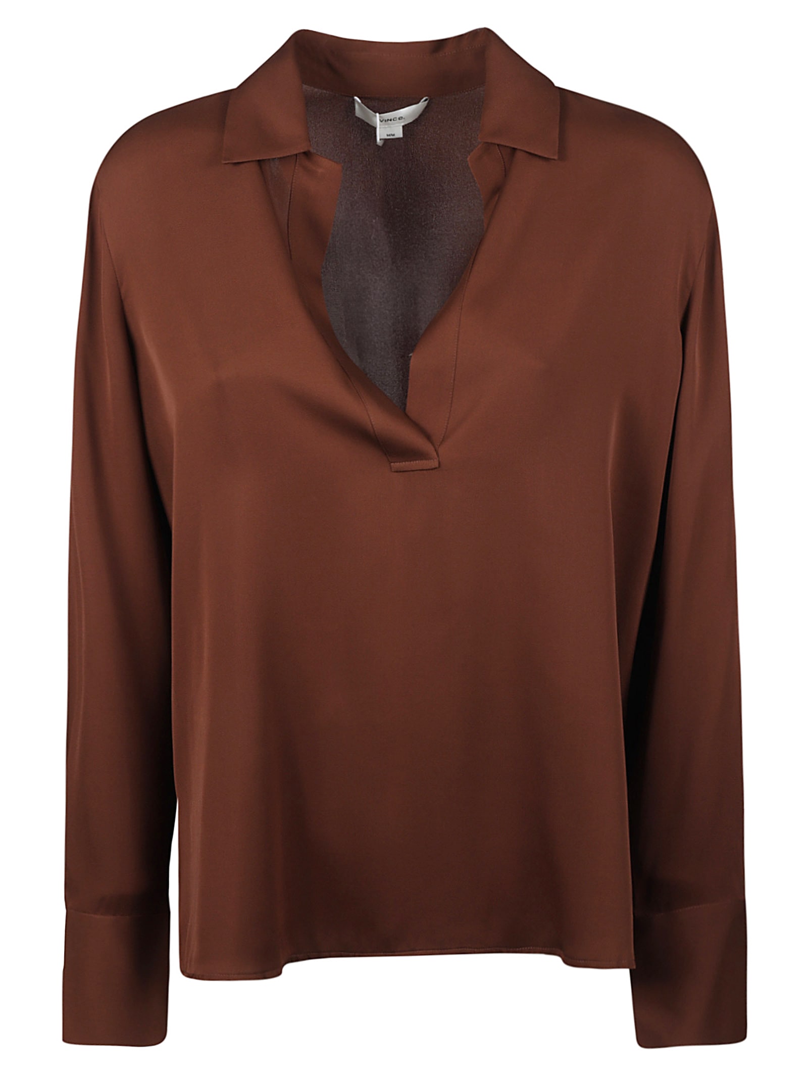 Shop Vince V-neck Long-sleeved Polo Shirt In Bruciato