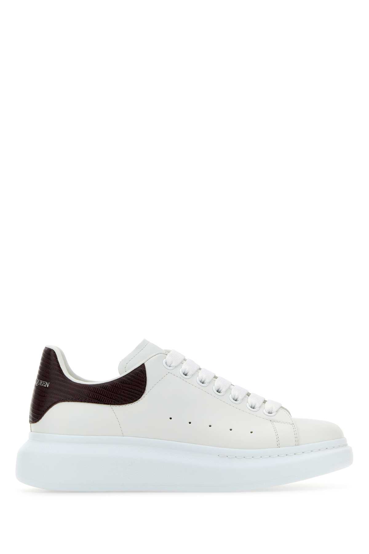 Shop Alexander Mcqueen White Leather Sneakers With Burgundy Leather Heel In Whiteburgundy