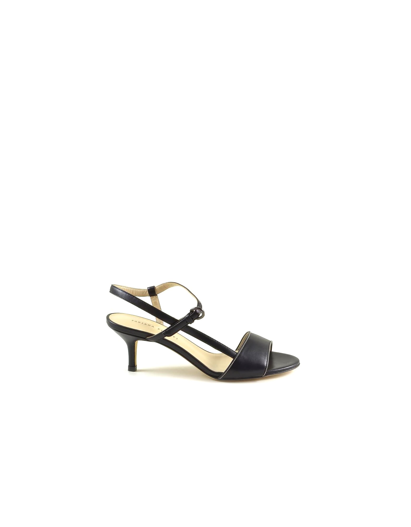 Fabiana Filippi Black Leather Mid-heel Sandals