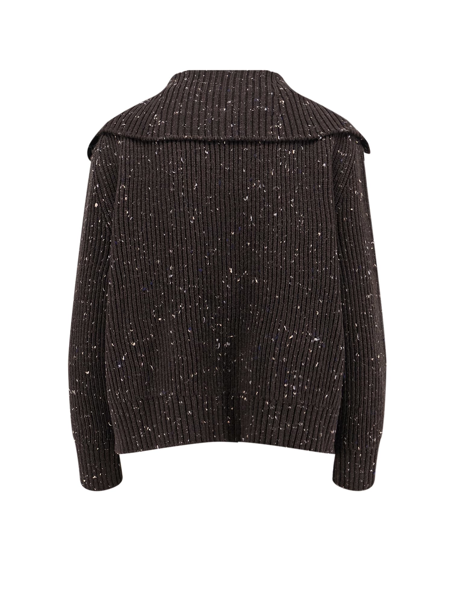 Bottega Veneta Melange Dark Brown Wool Blend Cardigan In Pink