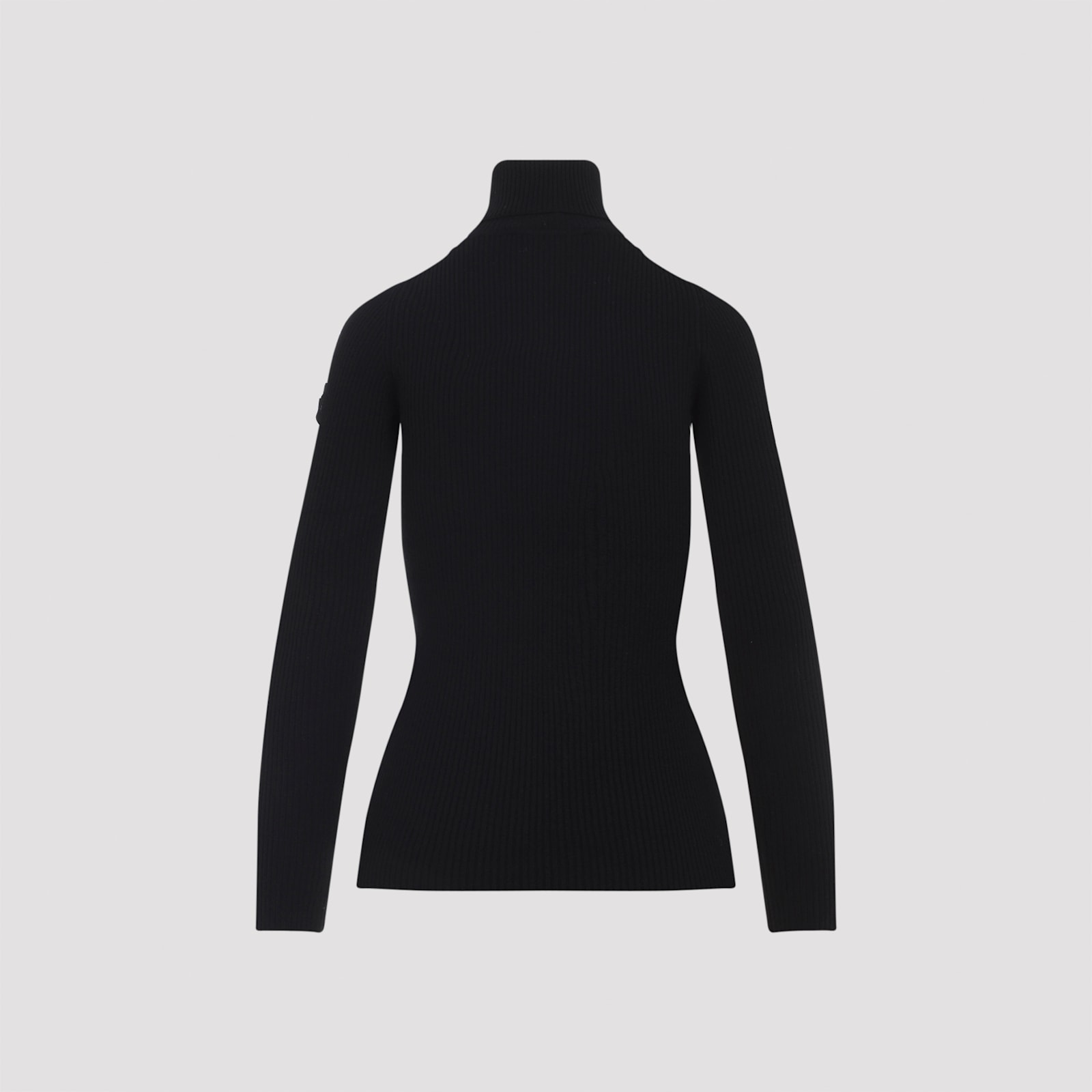 Yves Salomon Ribbed Black Wool And Cashmere Turtleneck Sweater In Animal Print