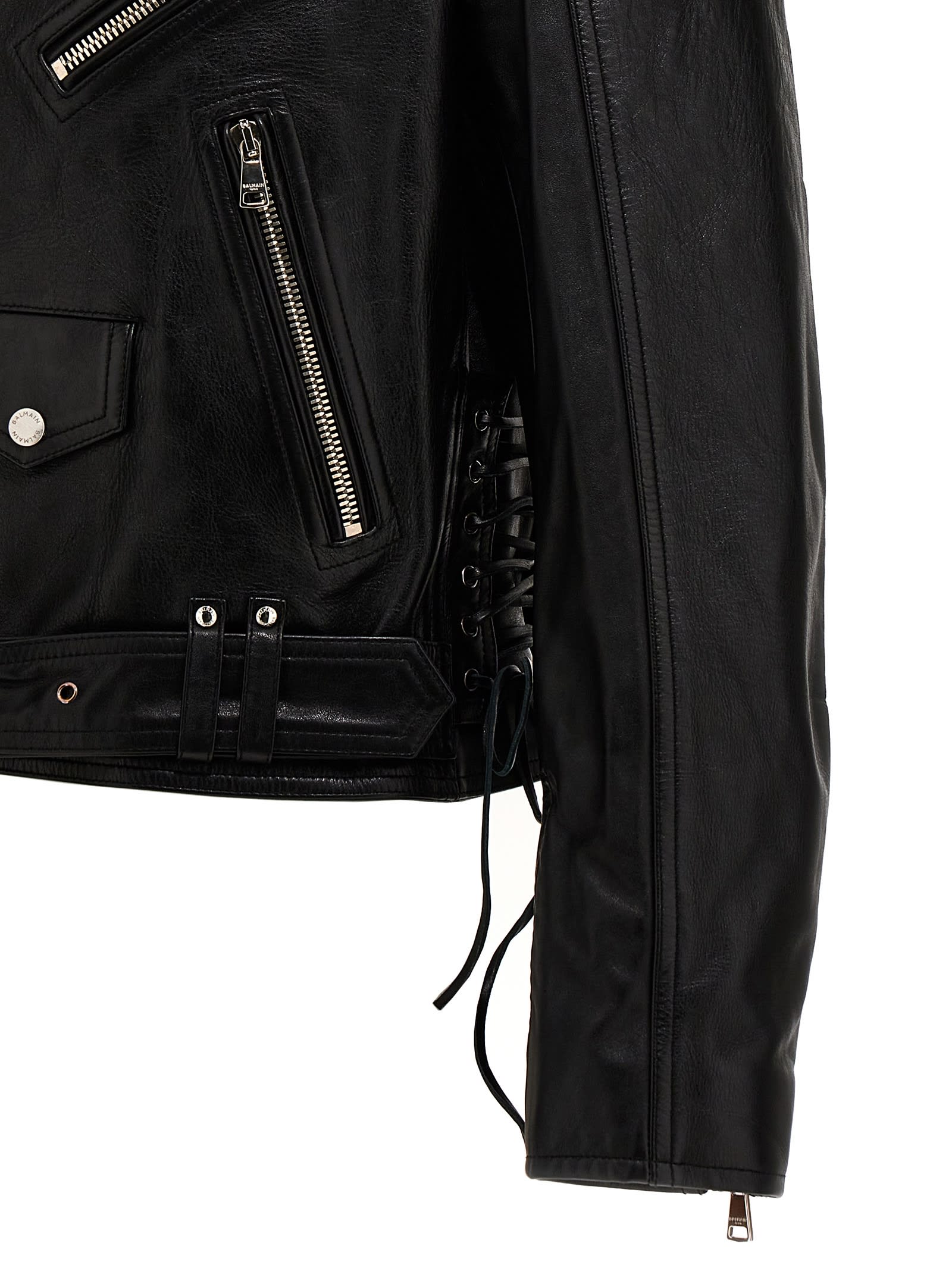 Shop Balmain Leather Biker Jacket In Black