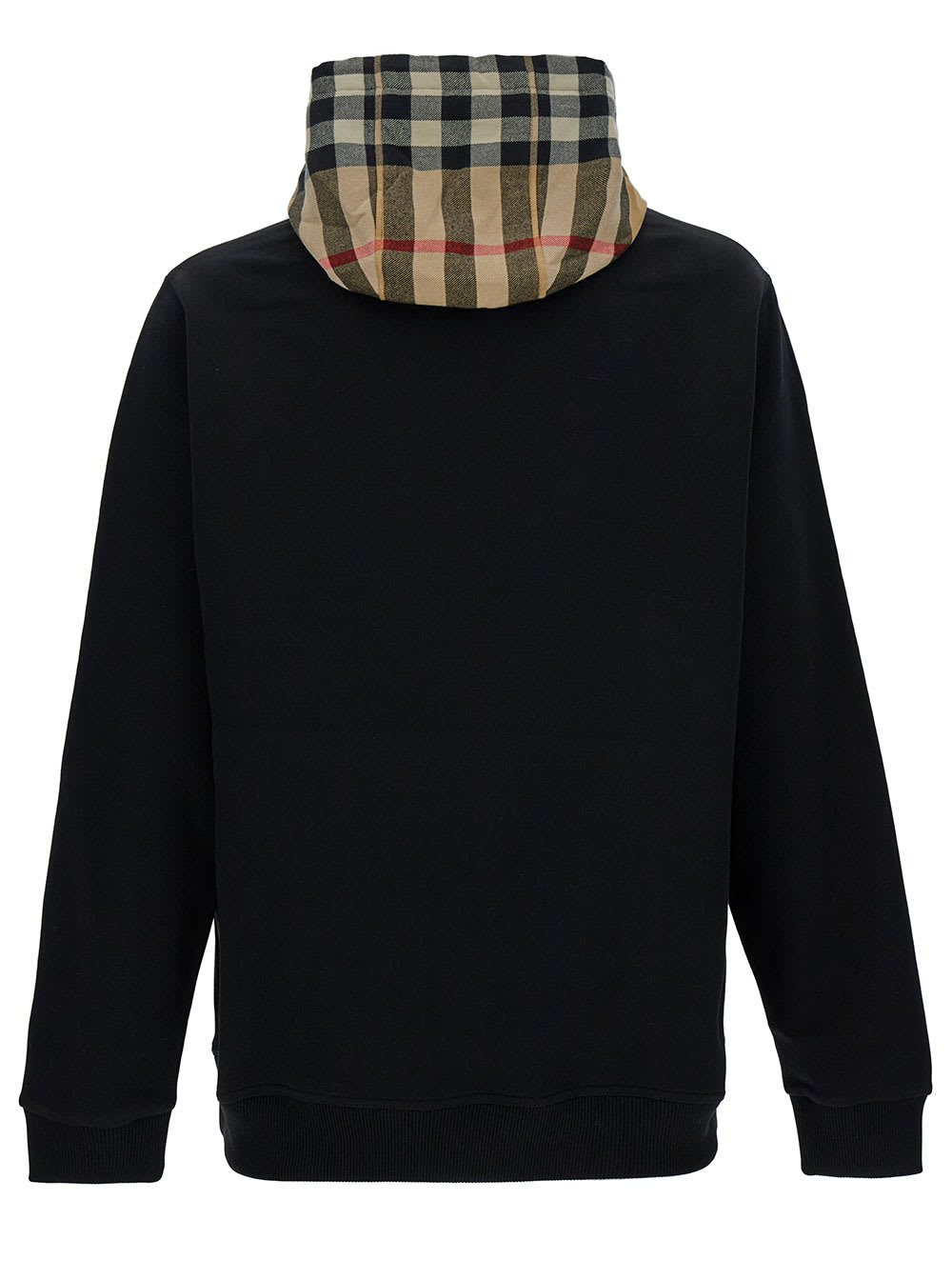 Shop Burberry Black Sweatshirt With Vintage Check Printed Hood In Cotton Man