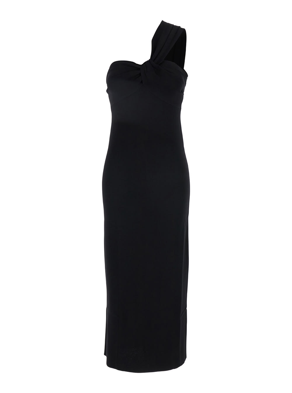 Parosh Black One-shoulder Dress With Sweetheart Neckline In Viscose Blend Woman