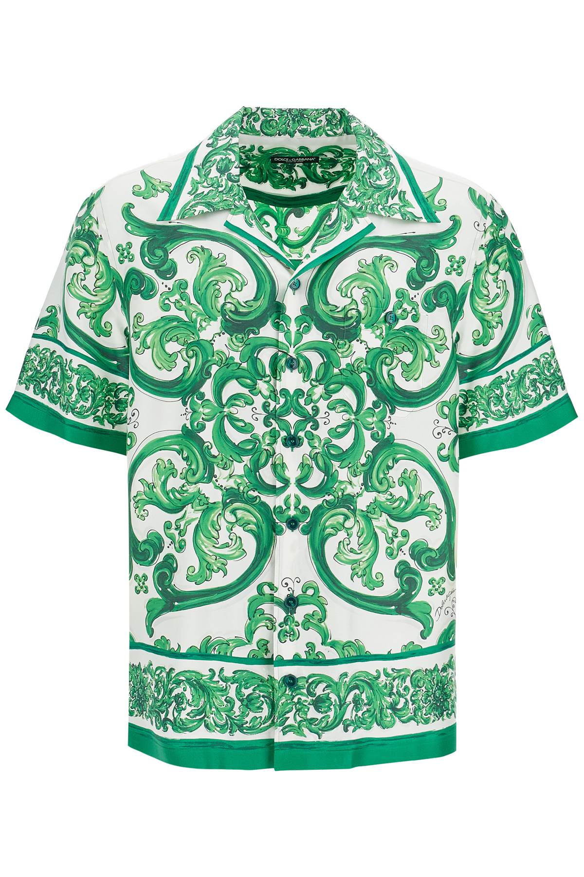 Shop Dolce & Gabbana Hawaii Silk Twill Maiolica Print Shirt In Maiolica 3l Verde (green)