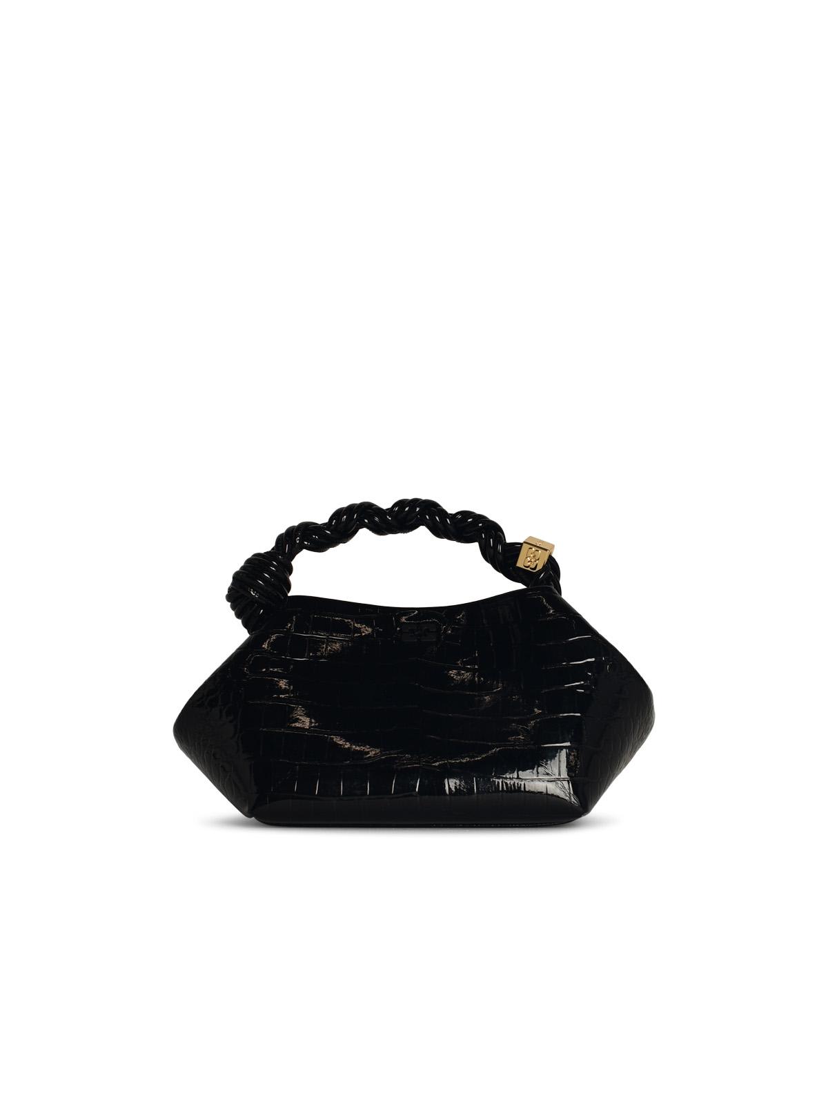 Shop Ganni Small Bou Cocco Bag In Black Recycled Leather Blend In Nero