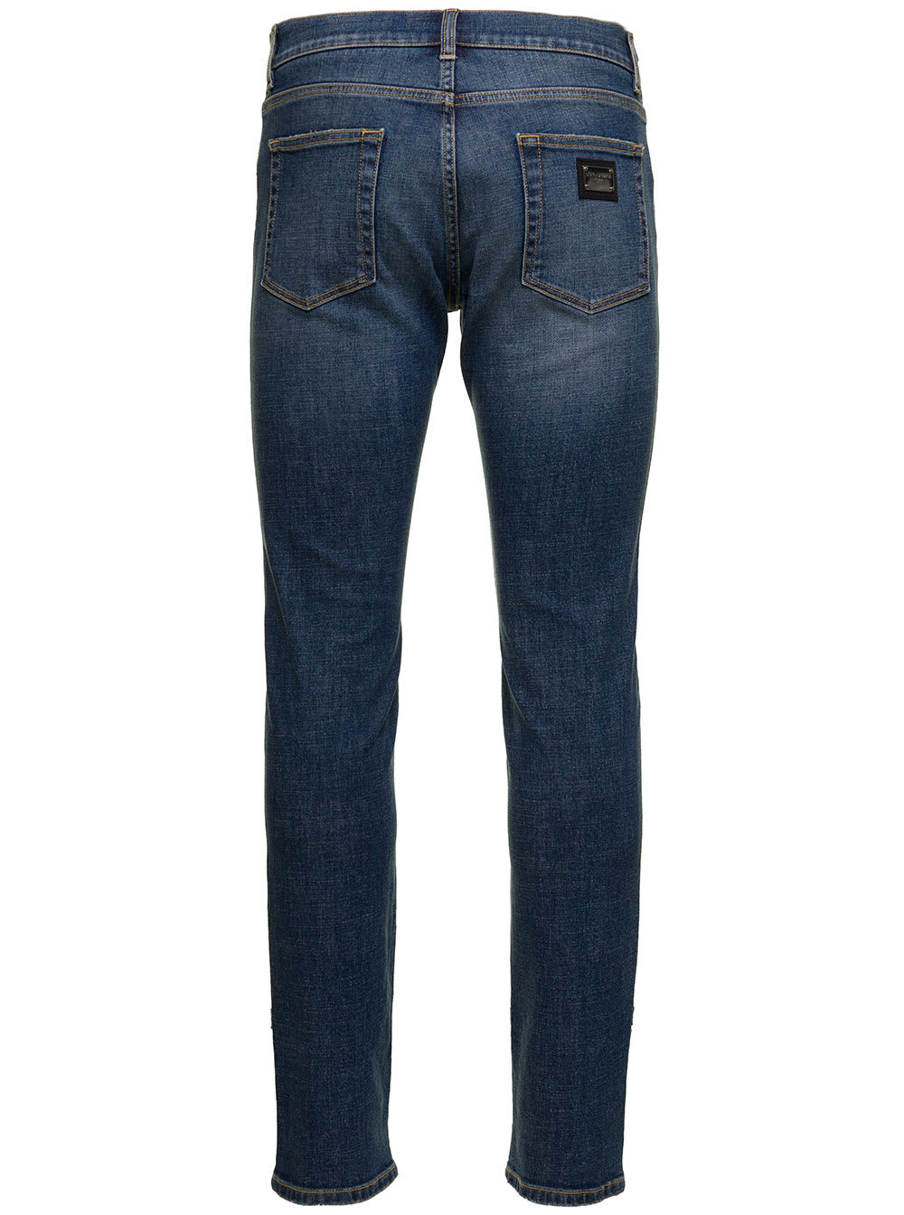 Shop Dolce & Gabbana Dark Blue Distressed Slim-fit Jeans In Cotton Denim Man In Variante Abbinata