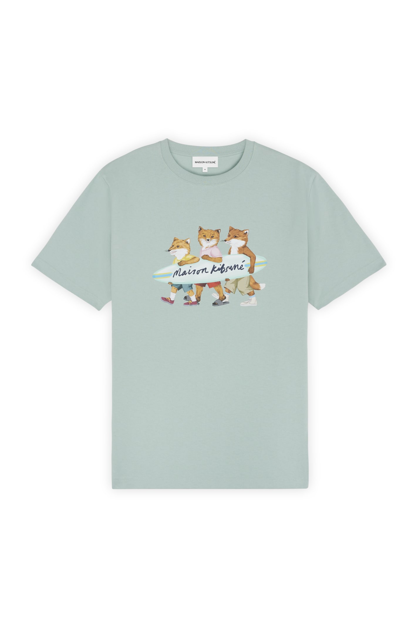Shop Maison Kitsuné Surfing Foxes Comfort Tee-shirt In Seafoam Blue
