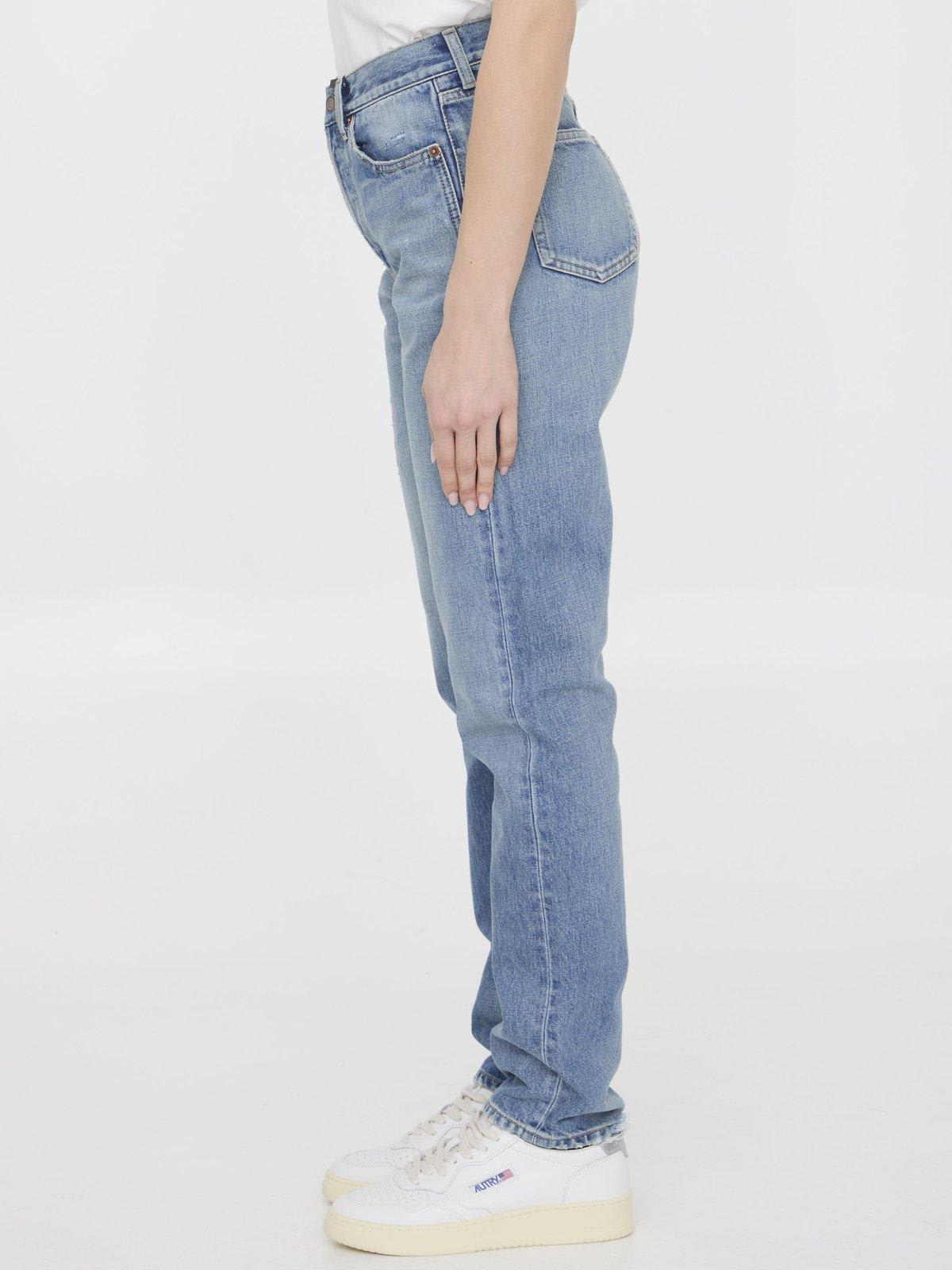 Shop Saint Laurent Button Detailed Skinny Jeans In Charlotte Blue